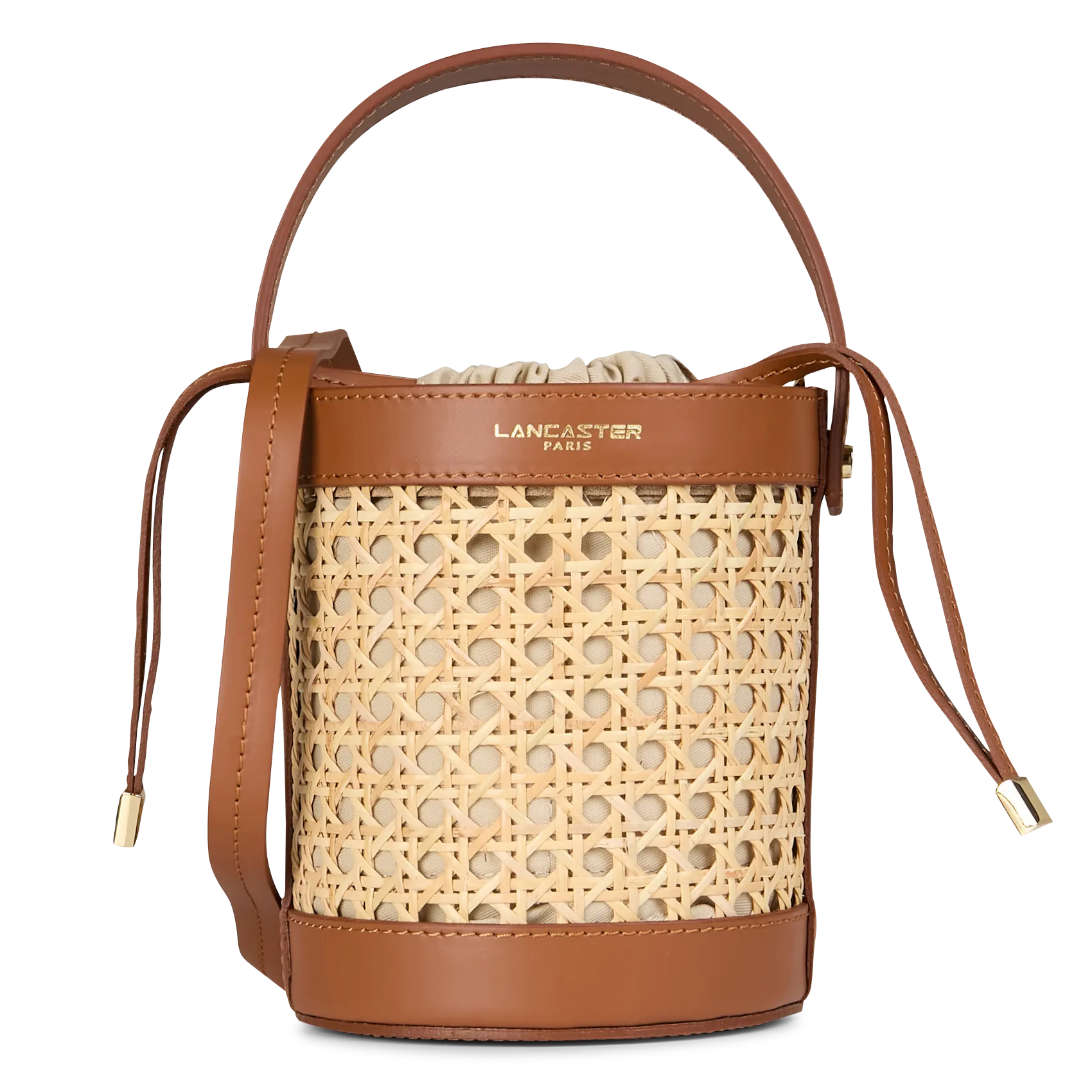 Korbhandtasche aus Rattan und Leder Braun