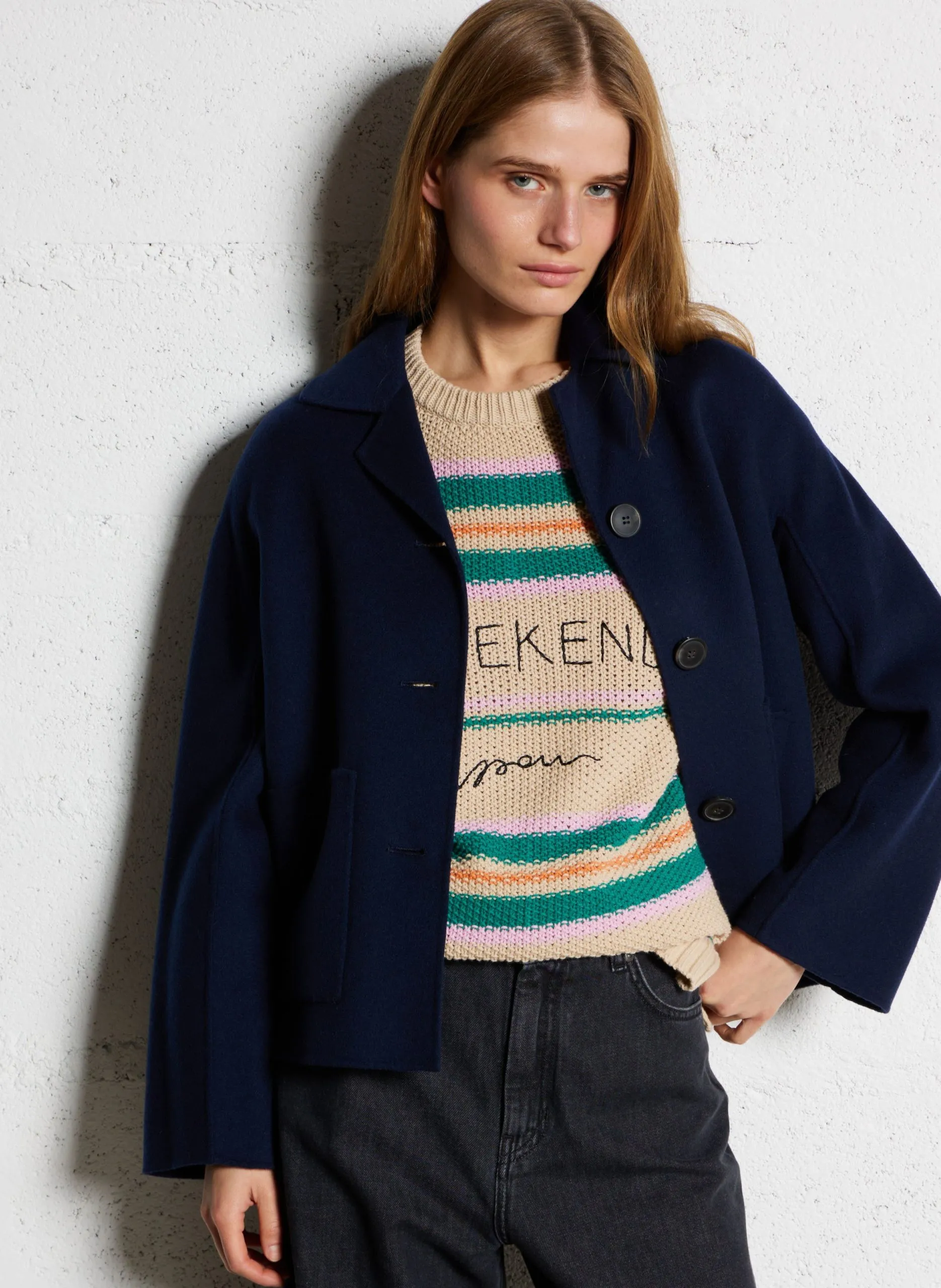 Blazer mit Revers aus Mischwolle Blau SALE