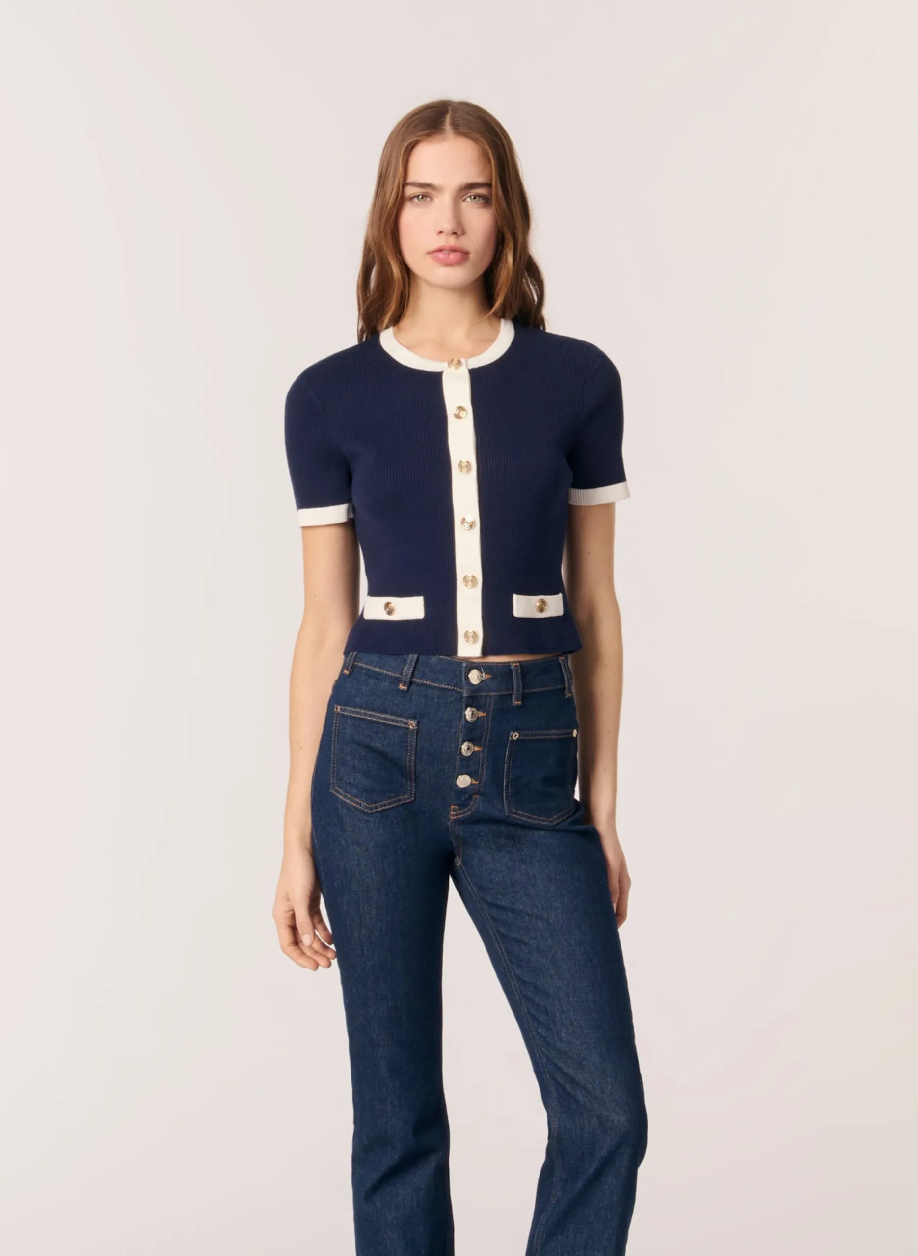 Rundhals-Top aus Baumwoll-Mix Blau