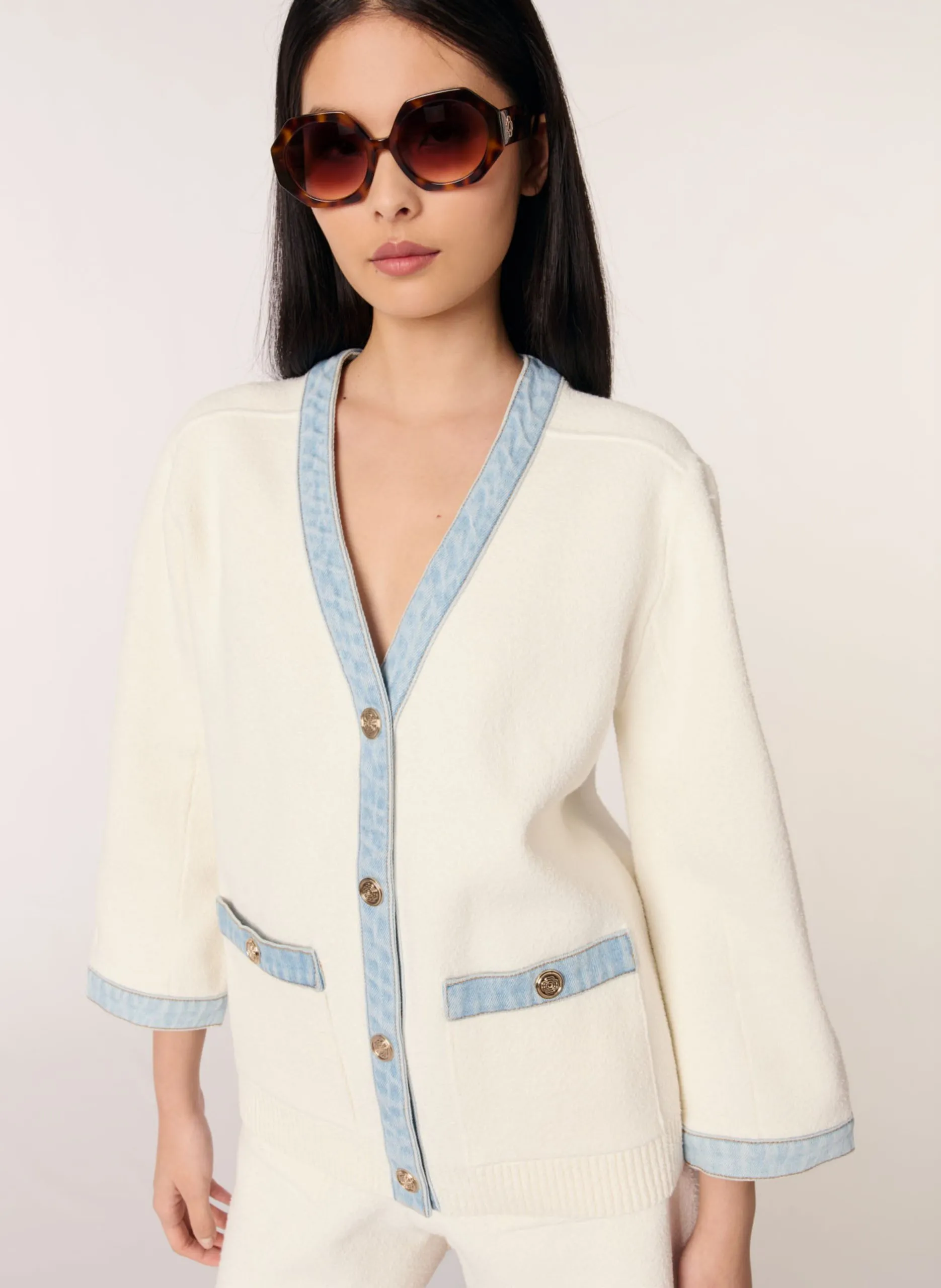 Gerader Cardigan aus Baumwollmischung Beige