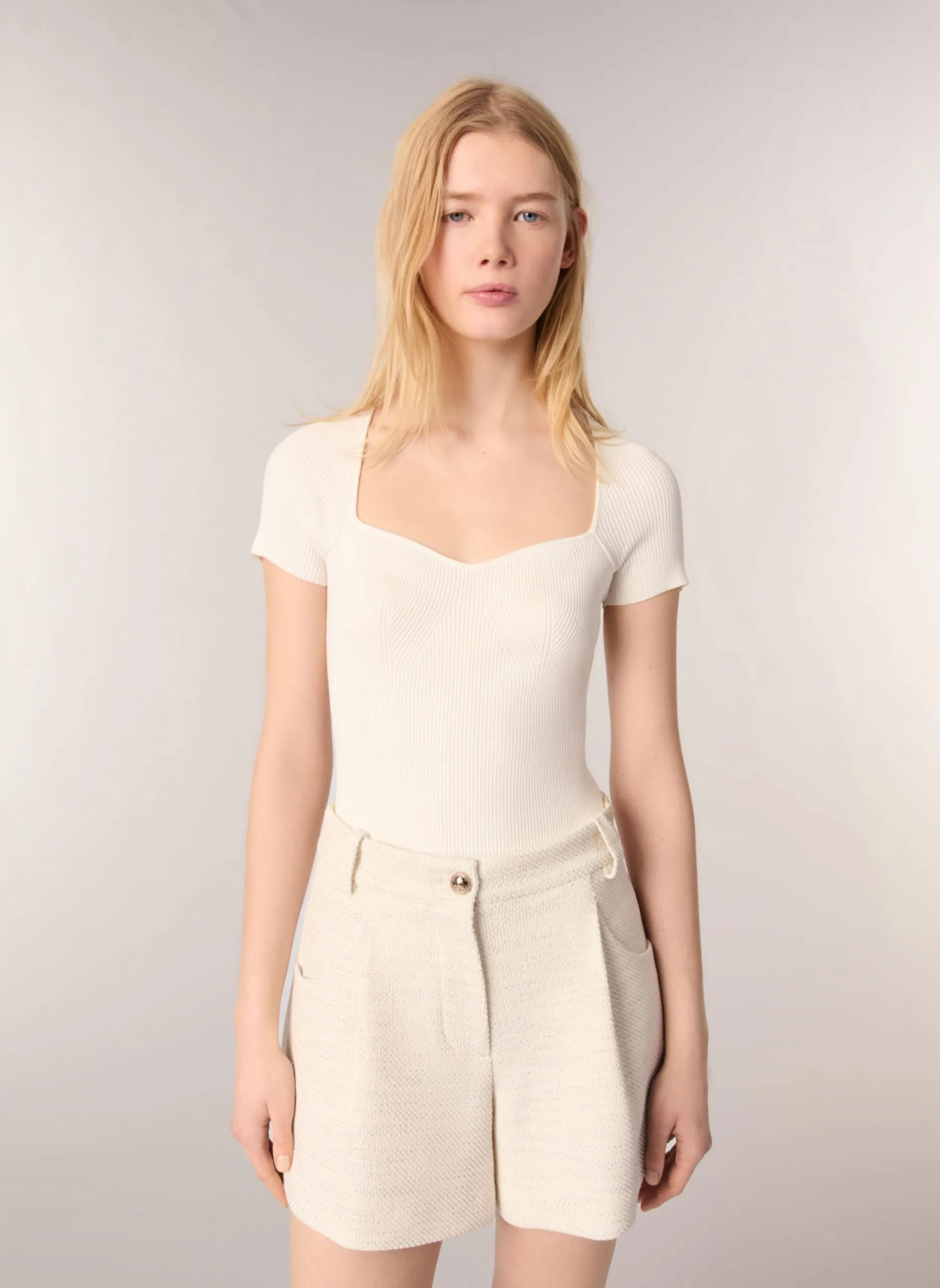 Gerader Baumwollrock in Melange-Optik Beige