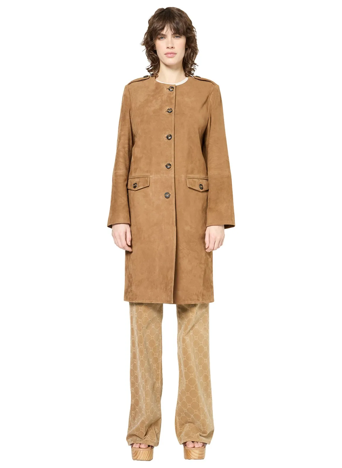 Velourslederjacke mit Rundhalskragen Braun ROSITA