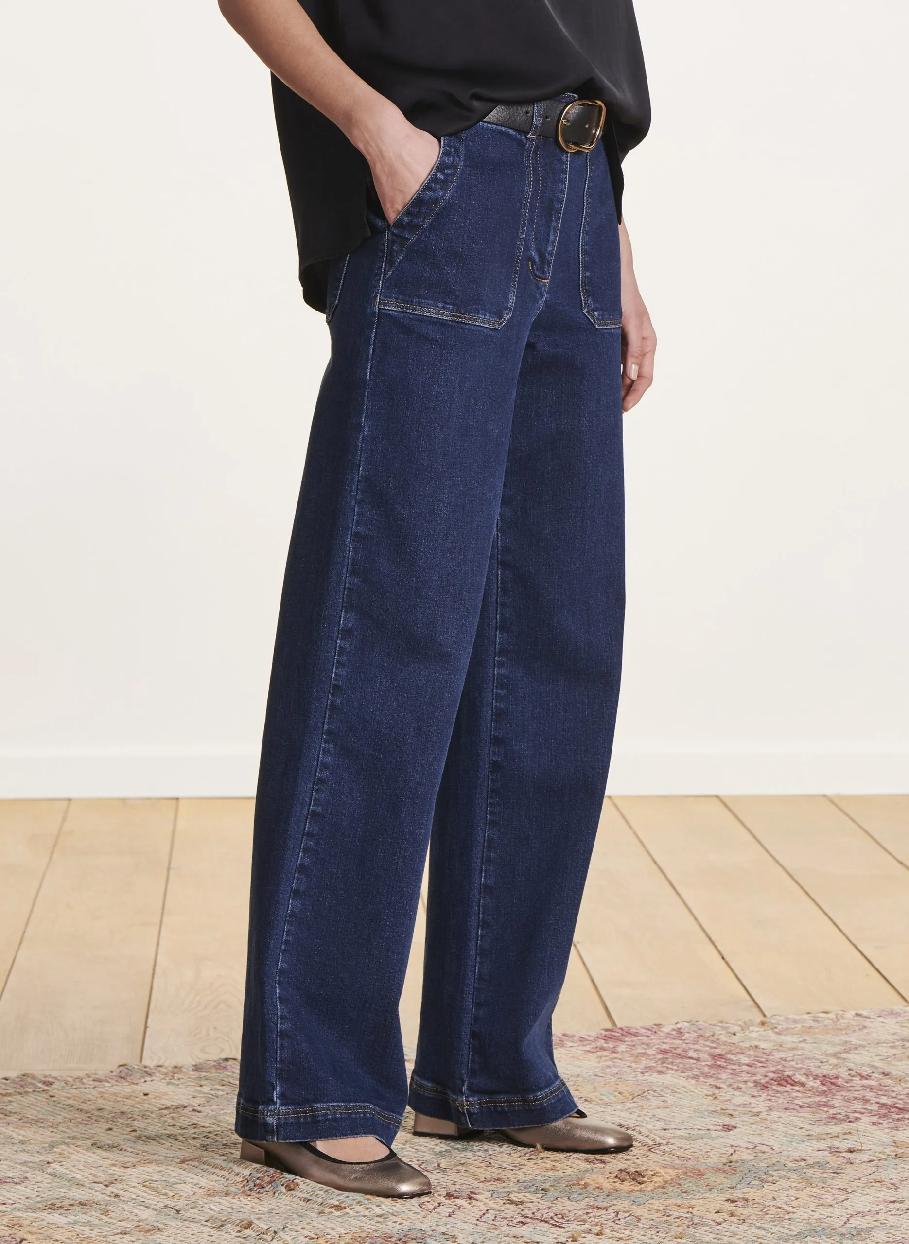 Weite High Waist Jeans aus Bio-Baumwoll-Mix Blau