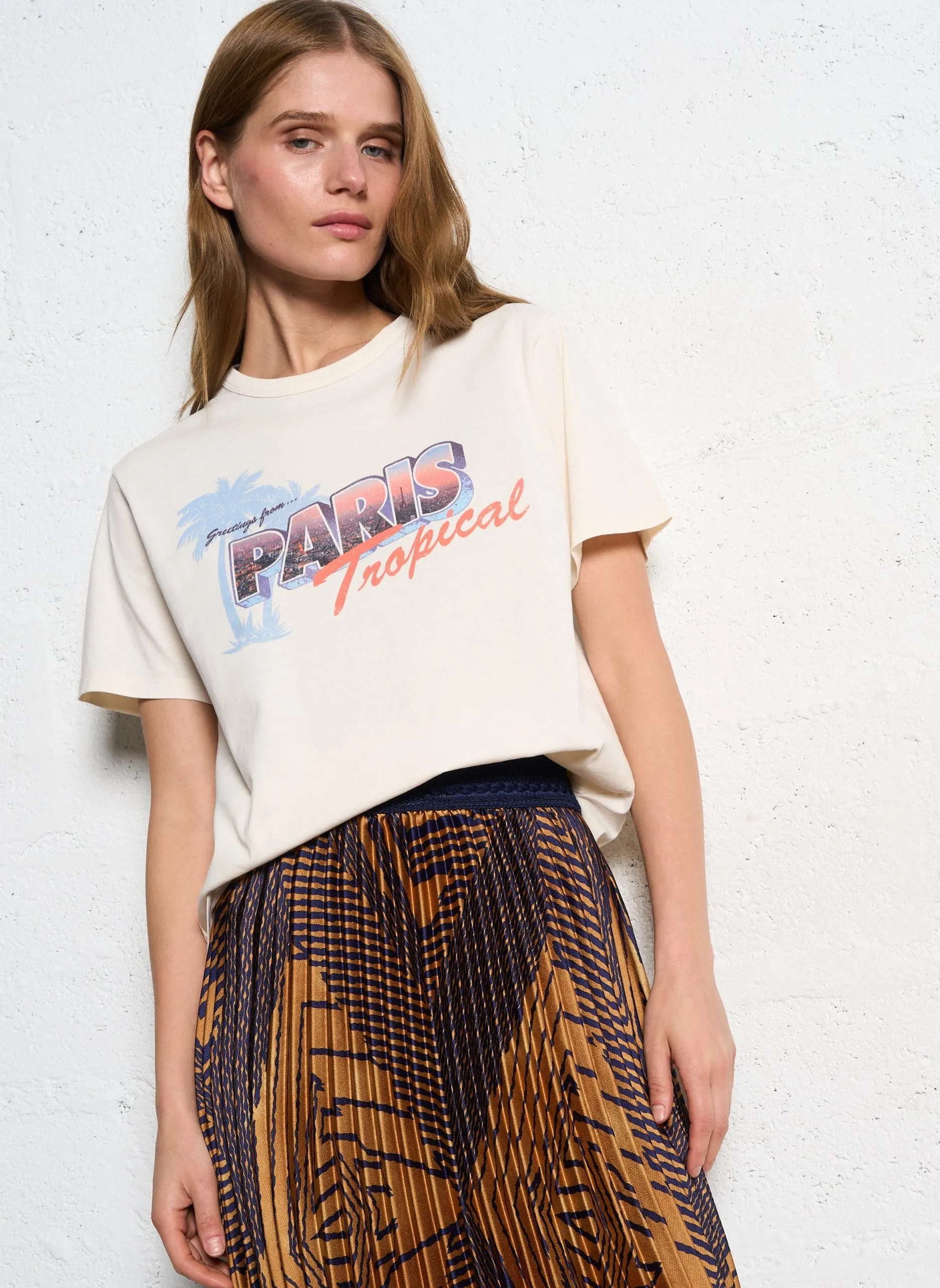 Baumwoll-T-Shirt mit Print Weiss TEPARIS