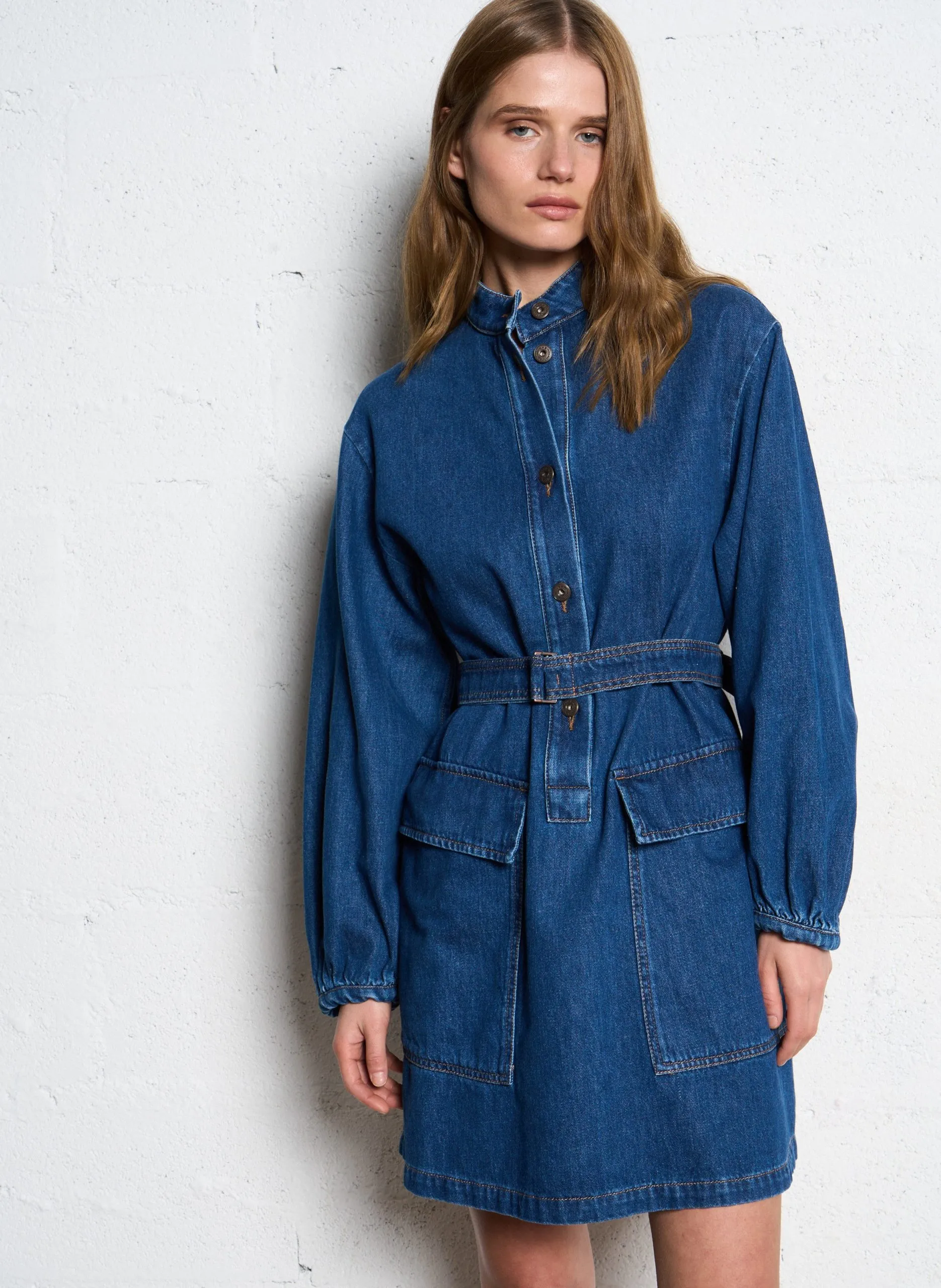 Jeans-Kurzkleid mit Rundhalsausschnitt Blau EURO