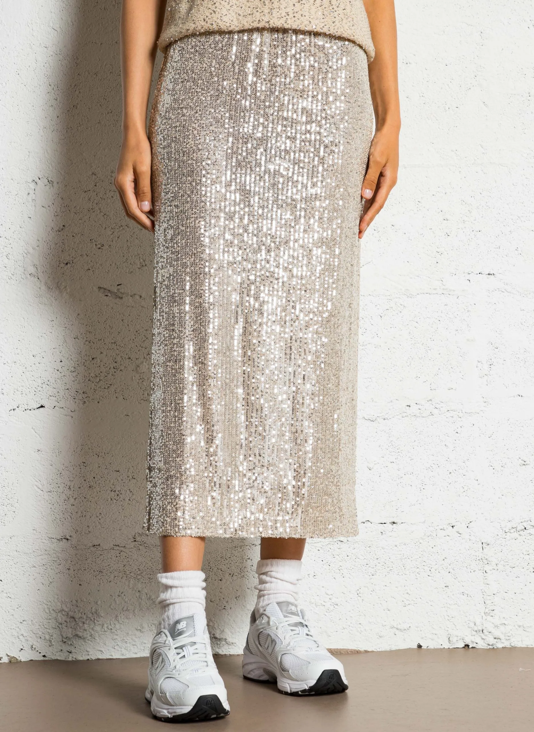 Floride - Midirock mit Pailletten Silber OTTELIA