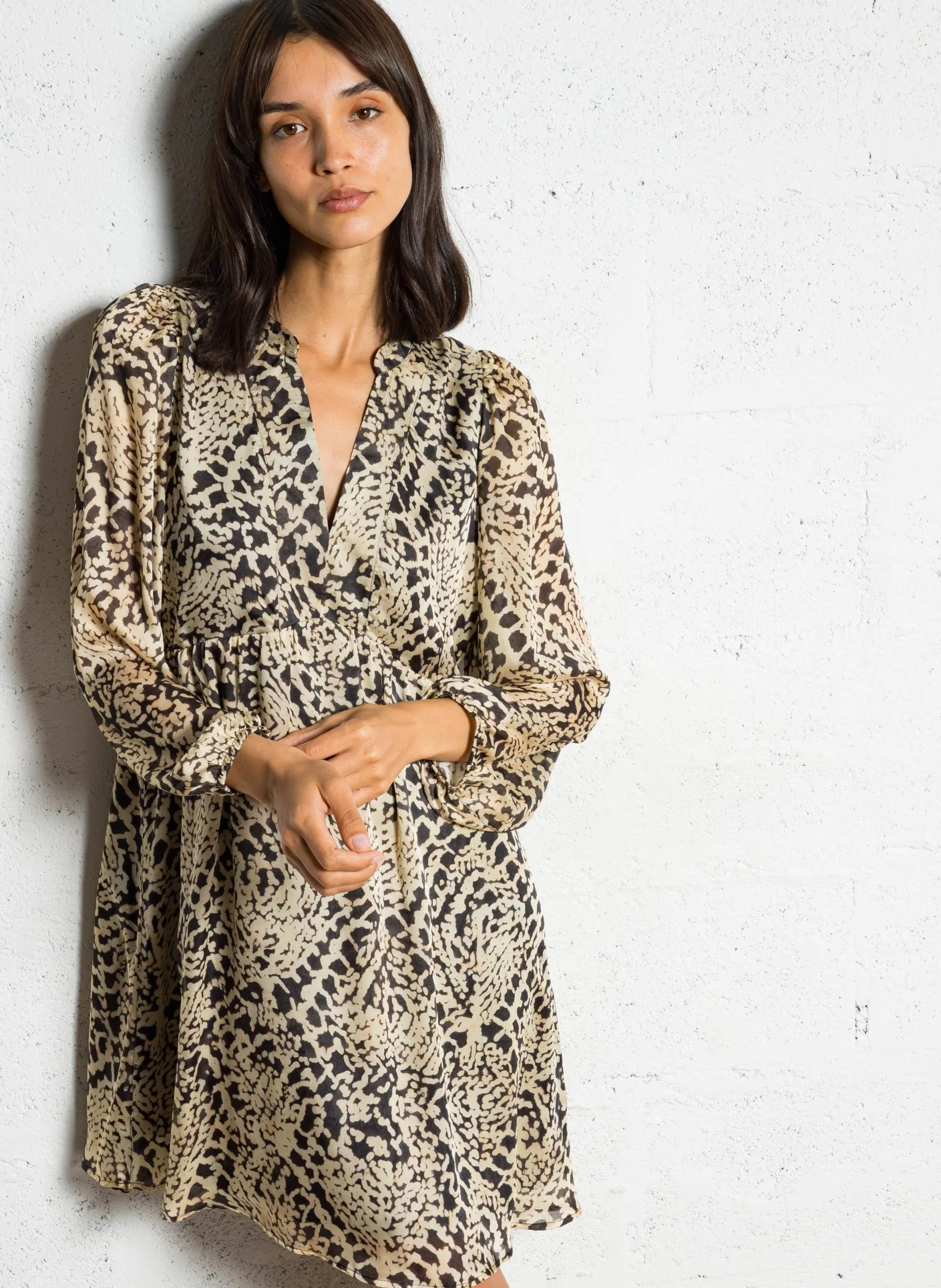 Bedrucktes Kleid Beige LILANA