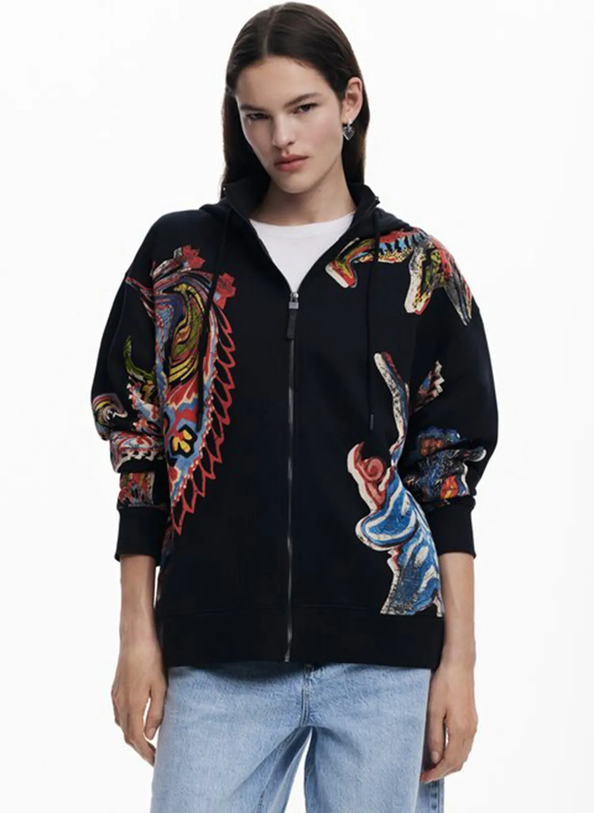 Oversize-Sweatshirt aus bedruckter Baumwolle Schwarz