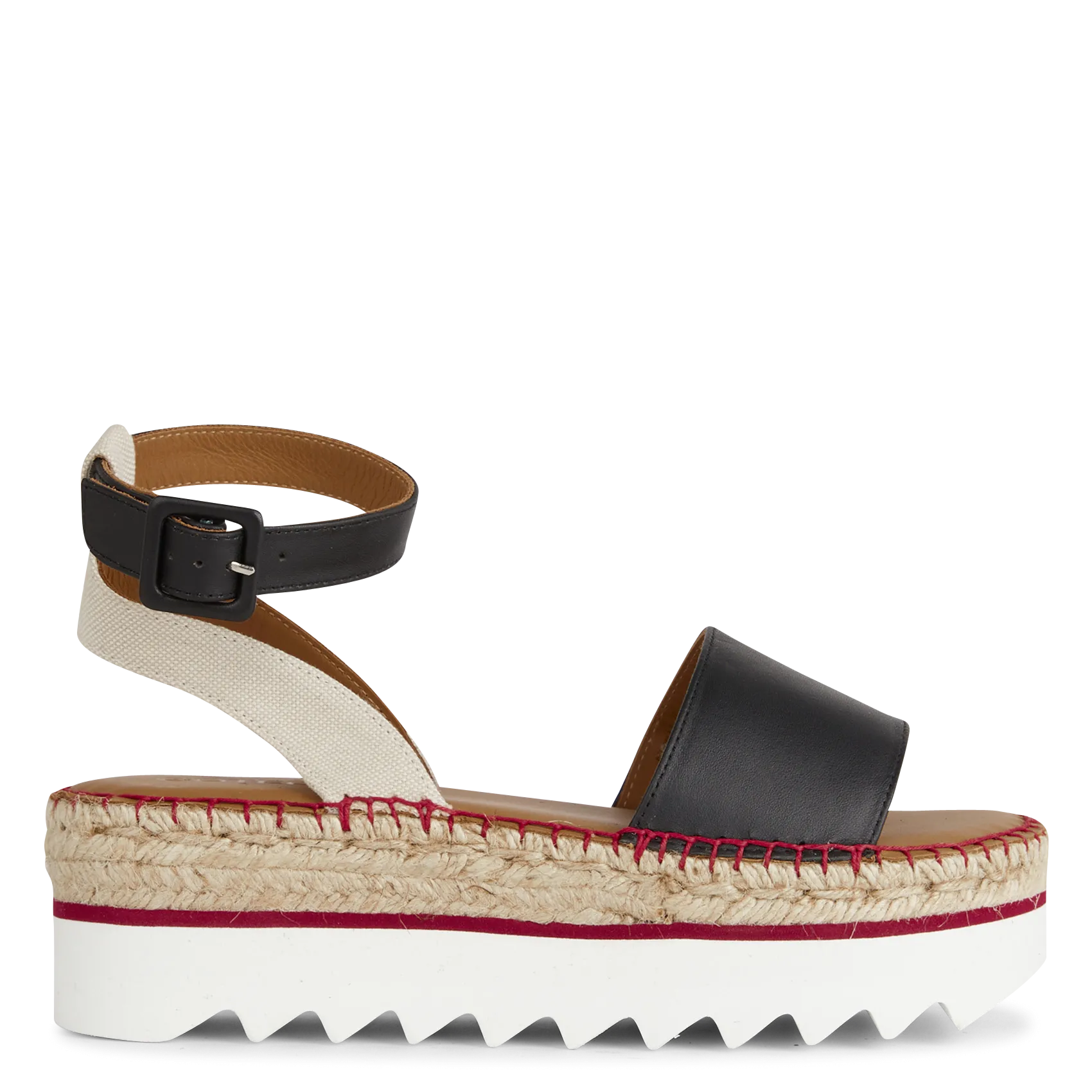 Flache Sandalen aus Leder-Mix Schwarz