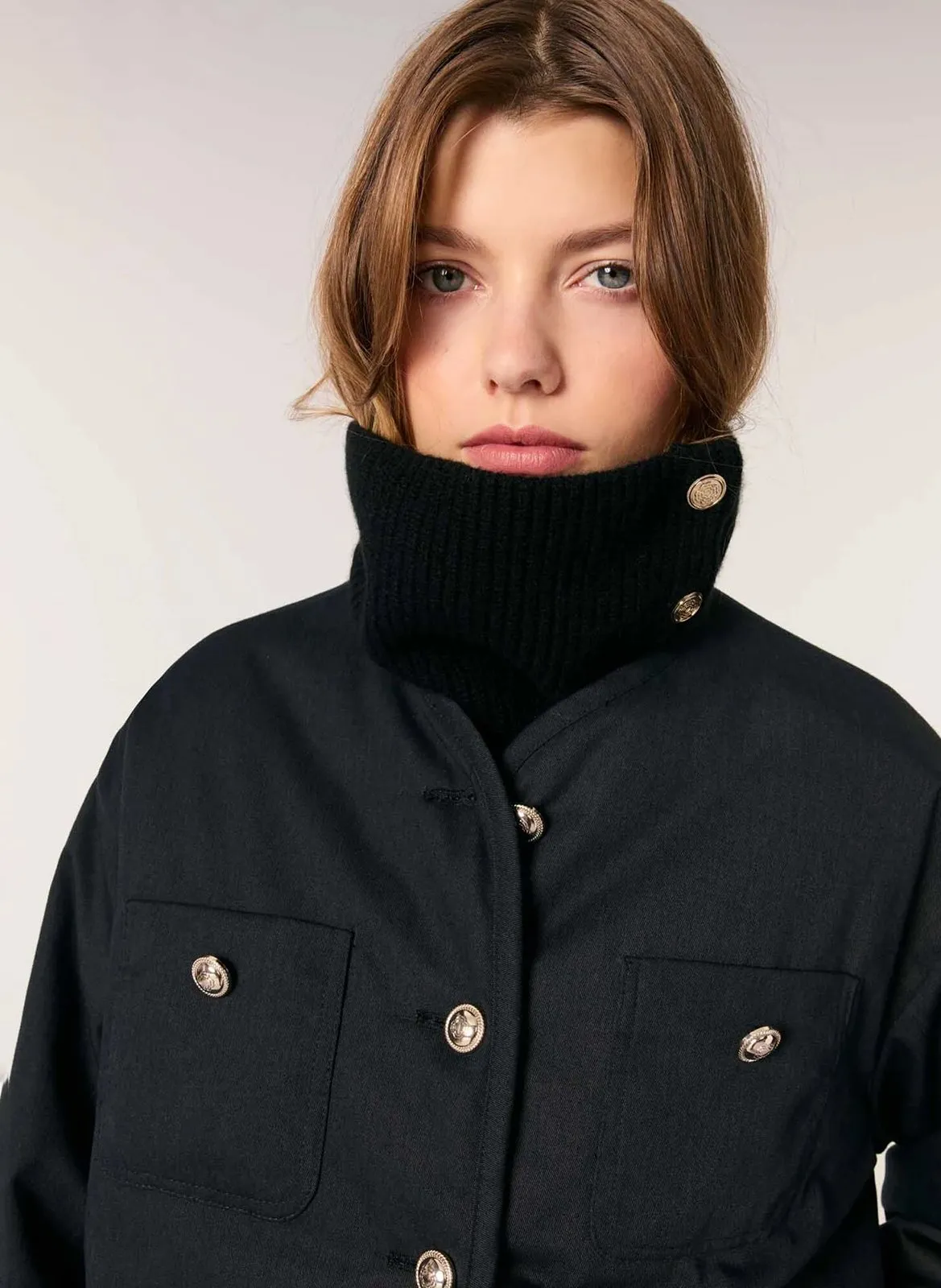 Abnehmbarer Rollkragen aus Wollmischung Schwarz