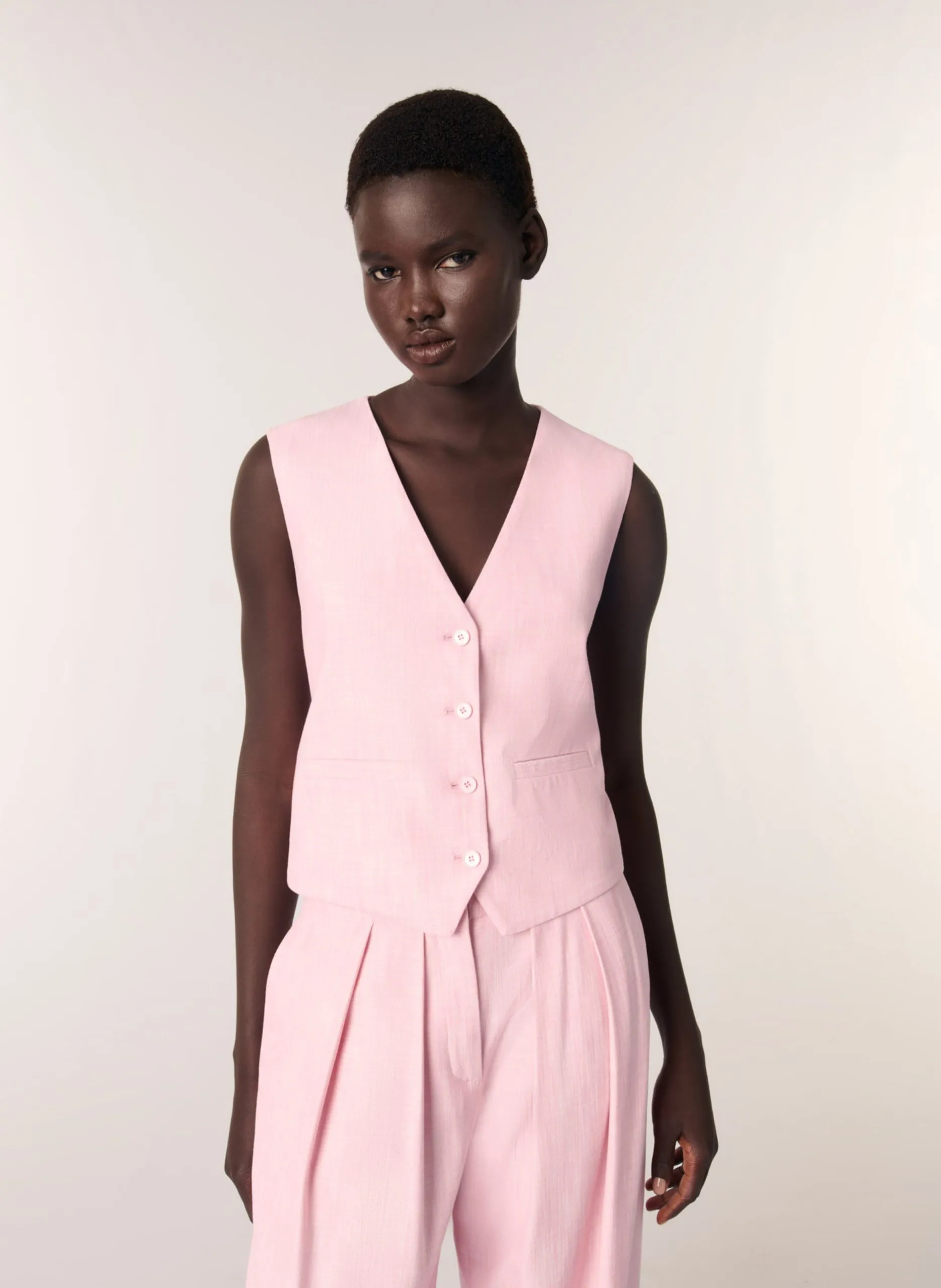 Gerade geschnittene Weste mit V-Ausschnitt Rosa