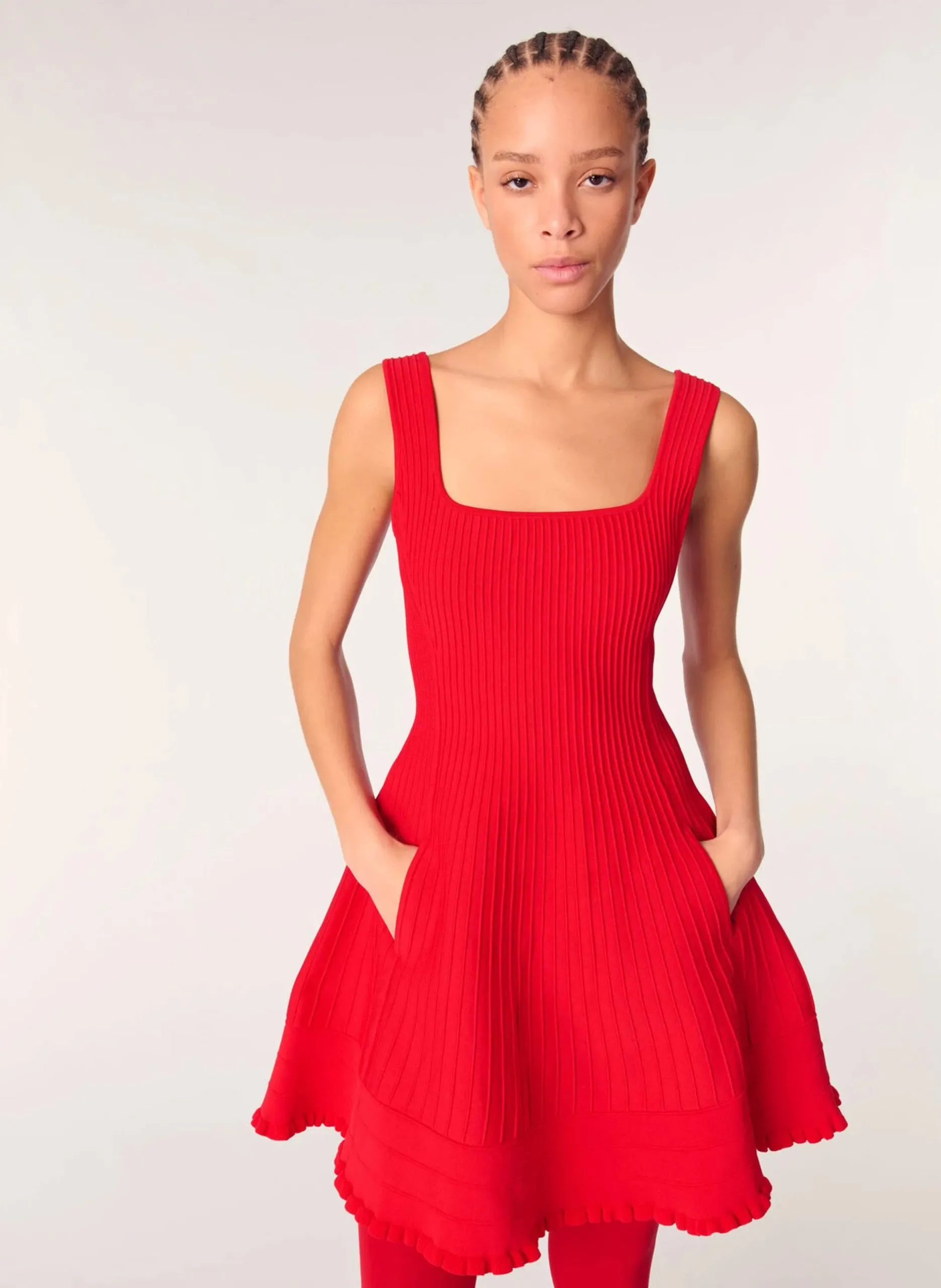 A-Linien-Kleid mit quadratischem Ausschnitt Rot