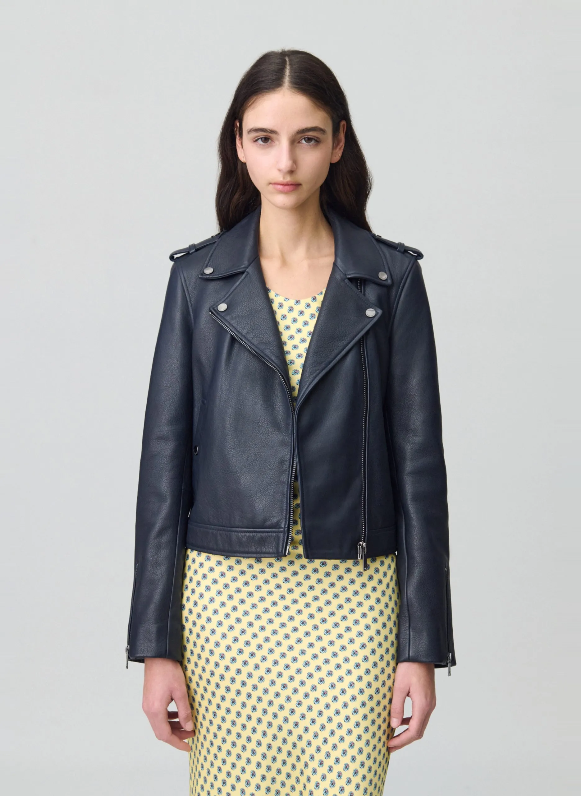 Geknöpfter Lederblouson Blau