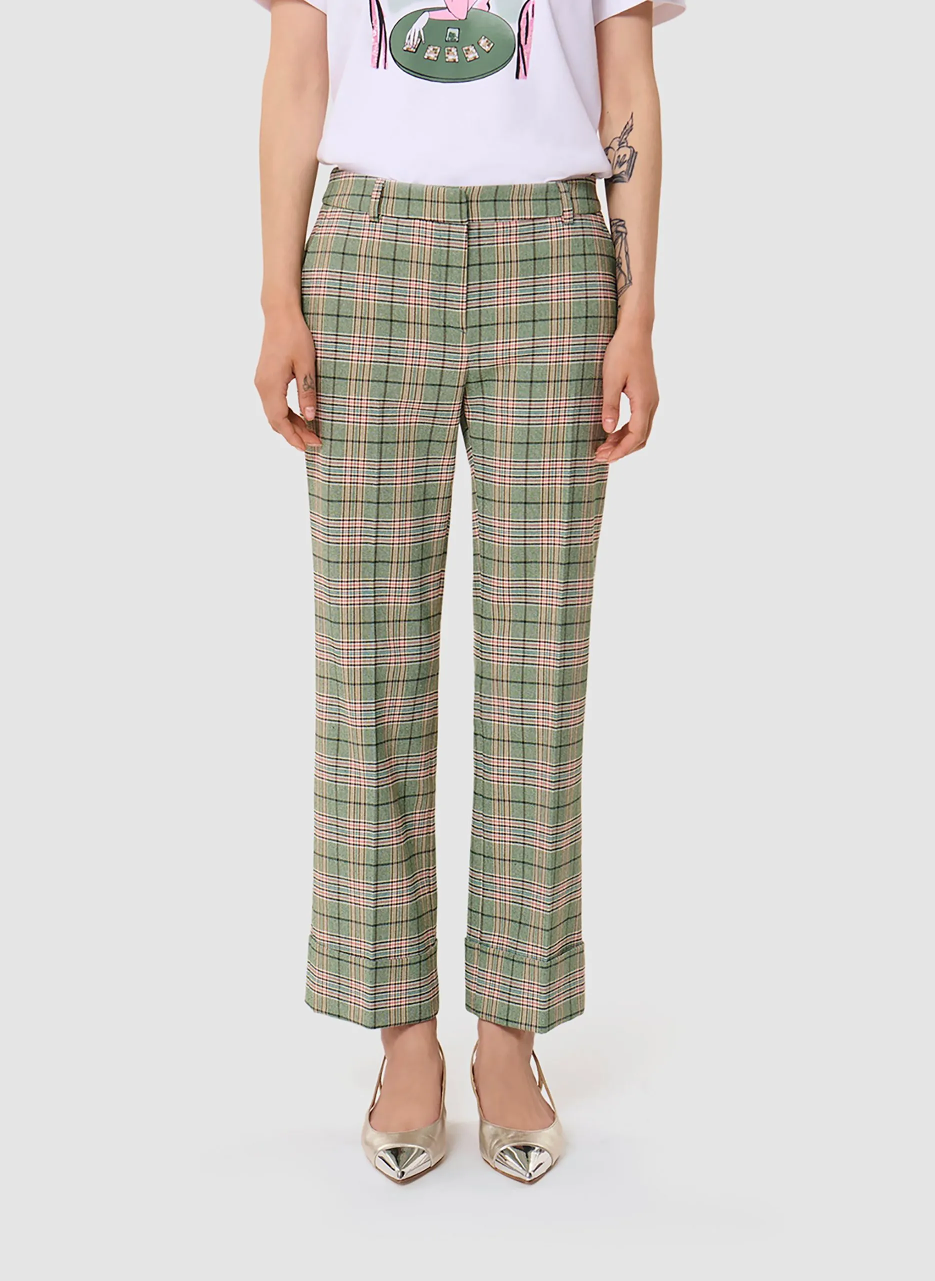 Gerade geschnittene Hose mit Karomuster Grun PHILL