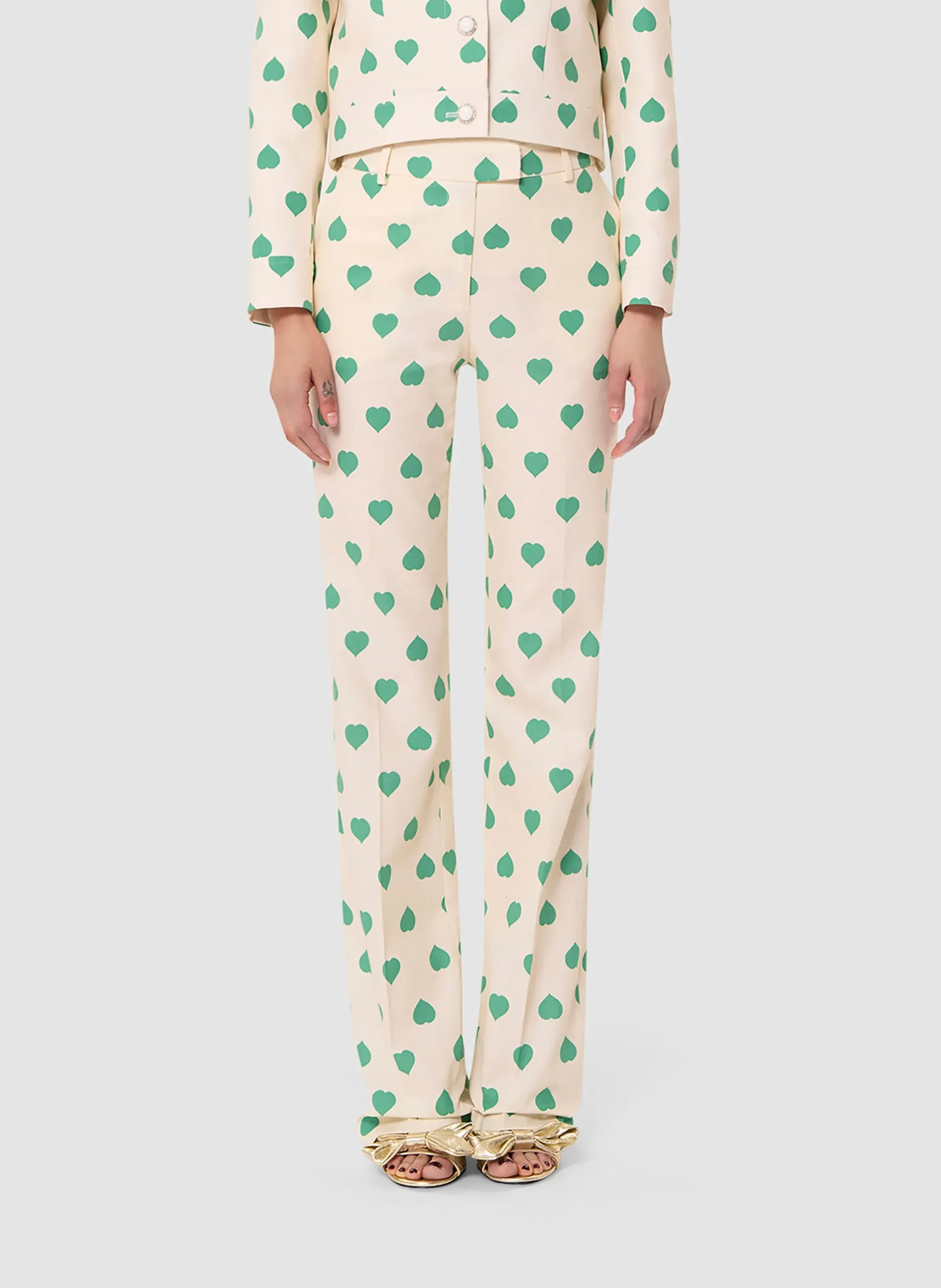 Gerade geschnittene Hose aus bedruckter Leinenmischung Grun POUPEE