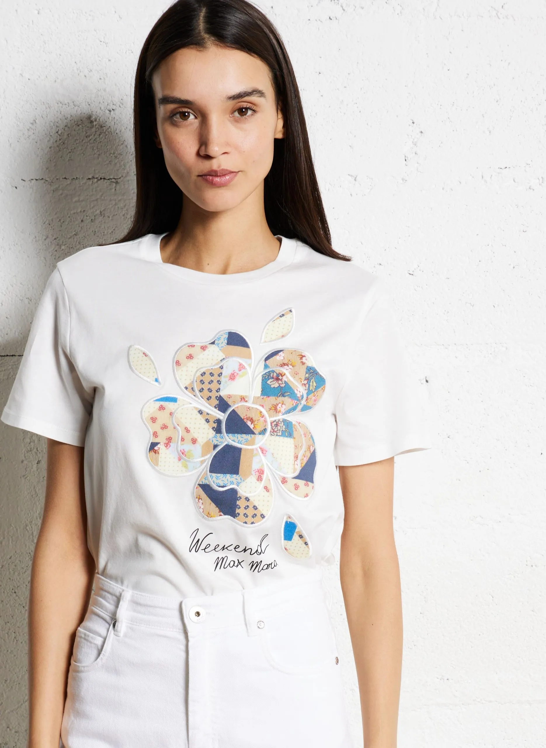 Gerade geschnittenes Rundhals-T-Shirt aus Baumwolle Weiss VELLO