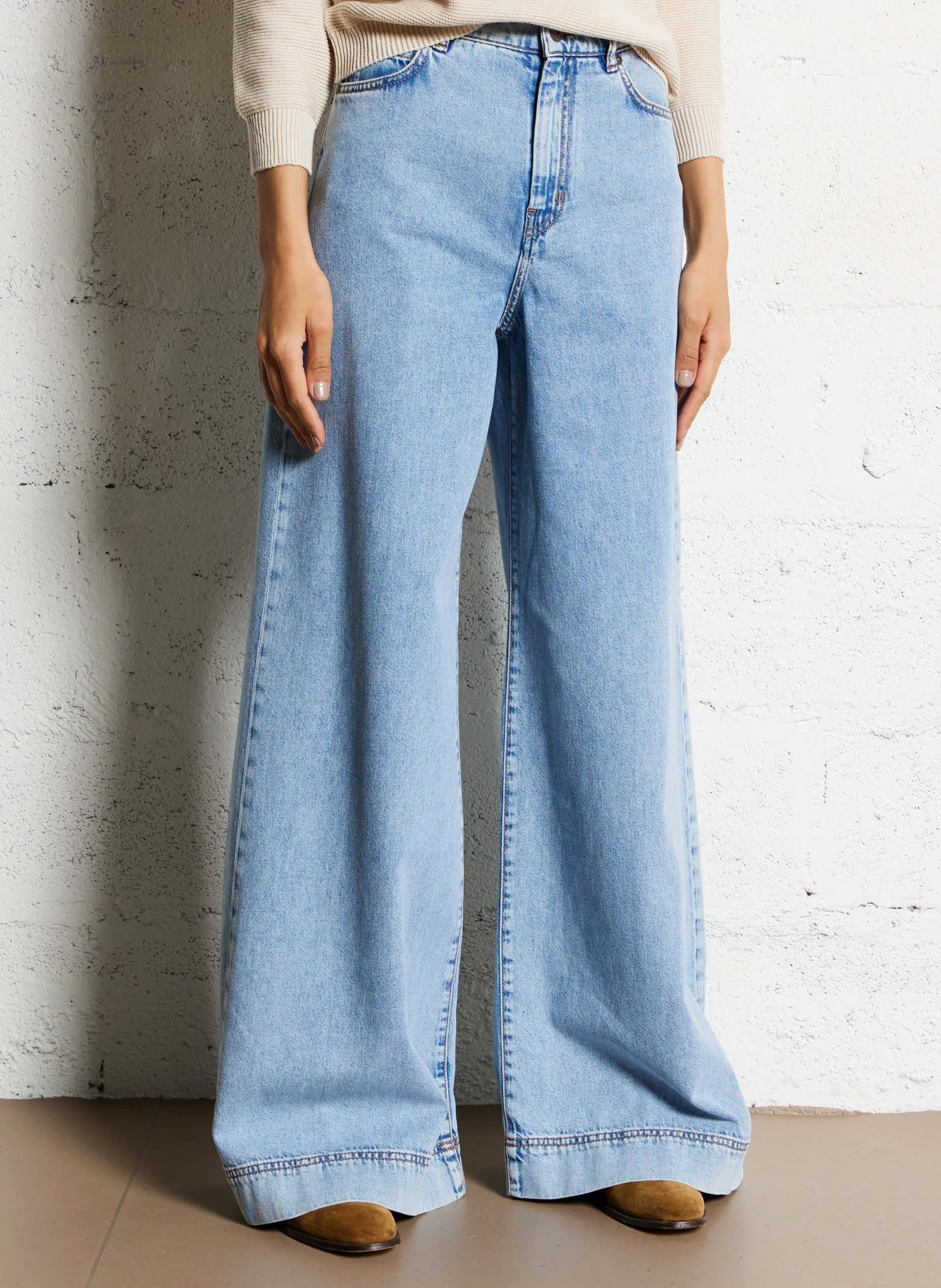 Csally - Gerade geschnittene Baumwollhose Blau VEGA