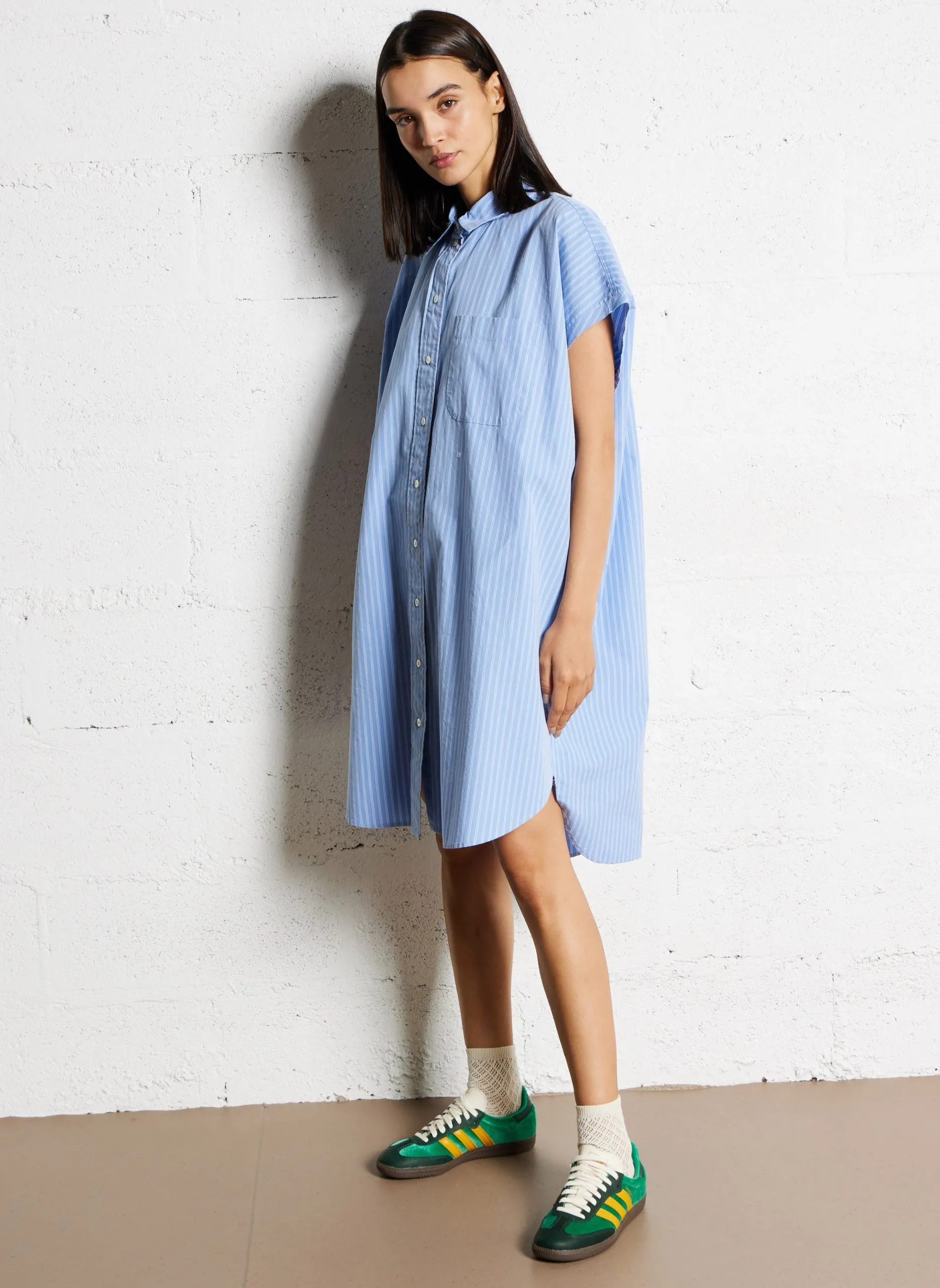 Gestreiftes Midikleid aus Baumwolle Blau GIANNA