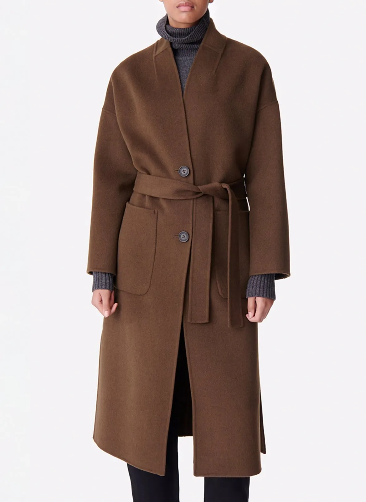 Karo-Wollmischmantel mit Hemdkragen Grun BACHIR