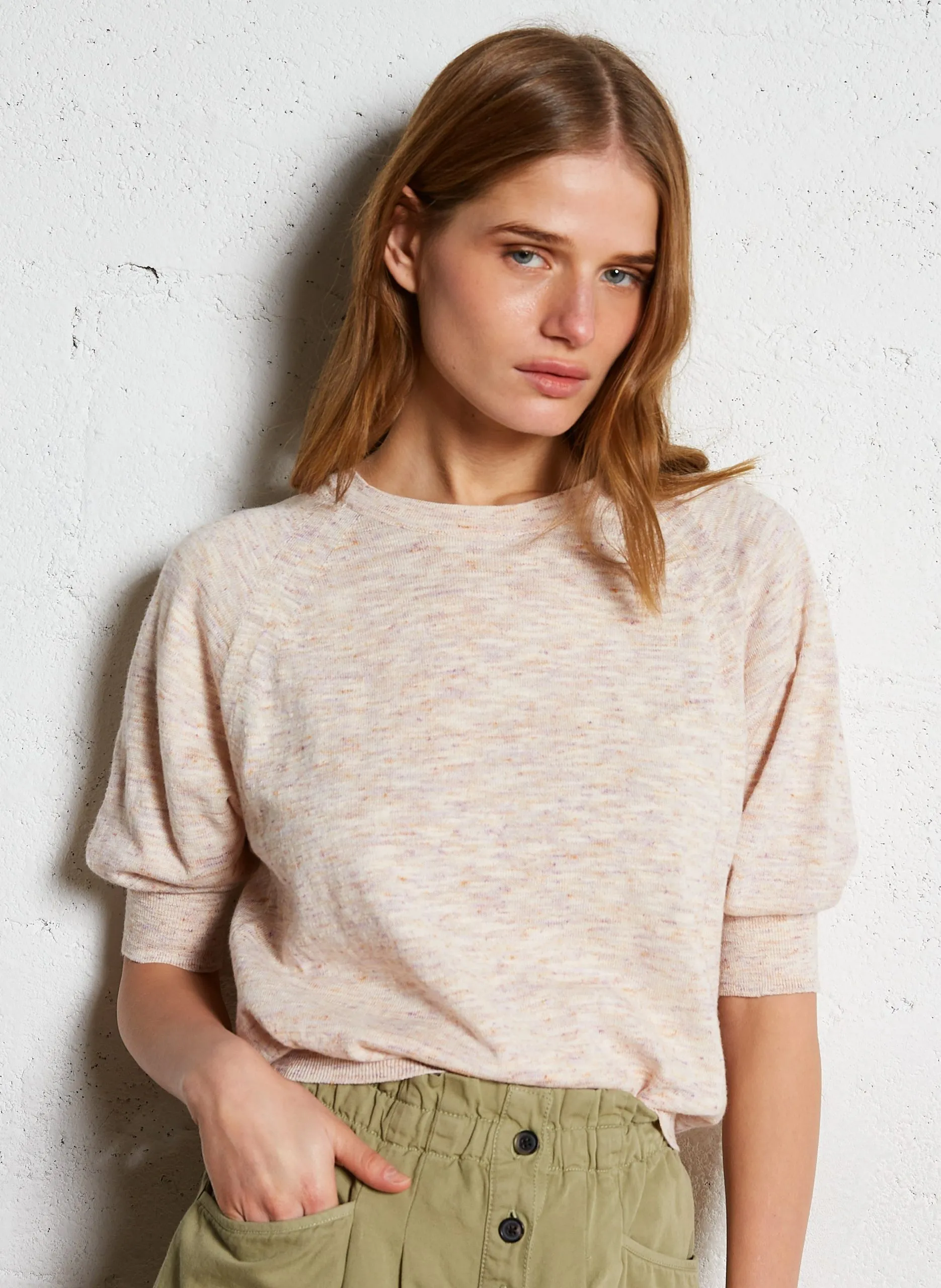 Gerade geschnittener bedruckter Pullover aus Baumwollmischung Blau ANOGY