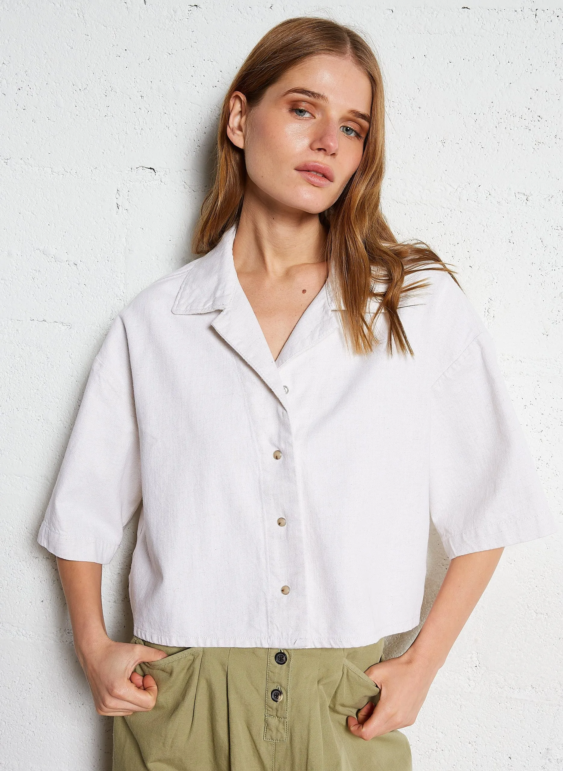 Asymmetrische Jeansbluse Weiss POOL