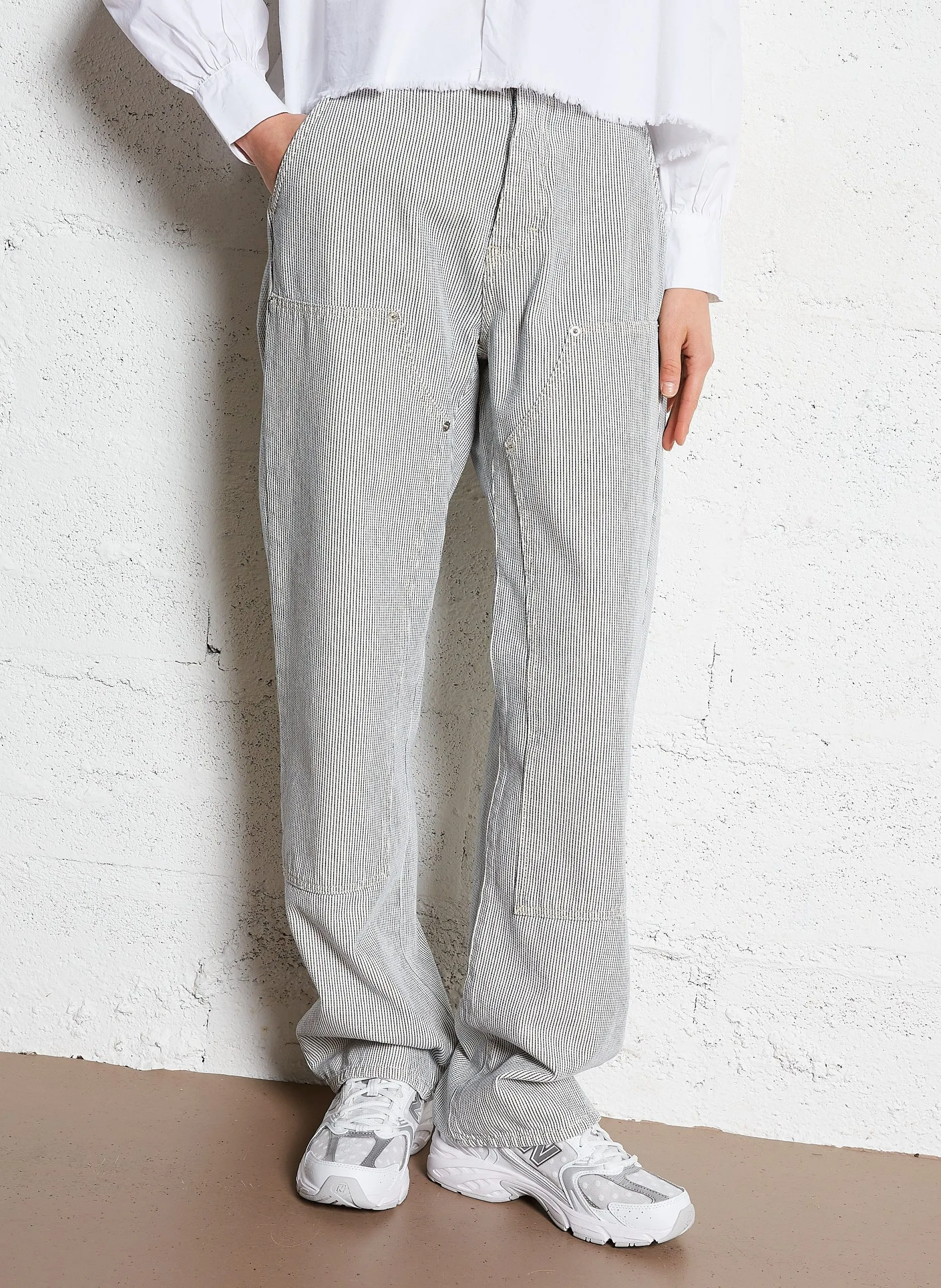 Gerade geschnittene Baumwolljeans mit Streifen Weiss PULP