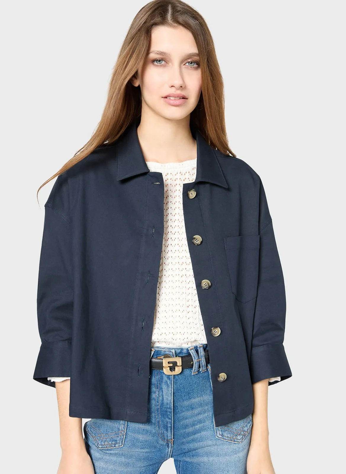 Bluse aus Baumwoll-Mix mit klassischem Kragen Blau RISELA