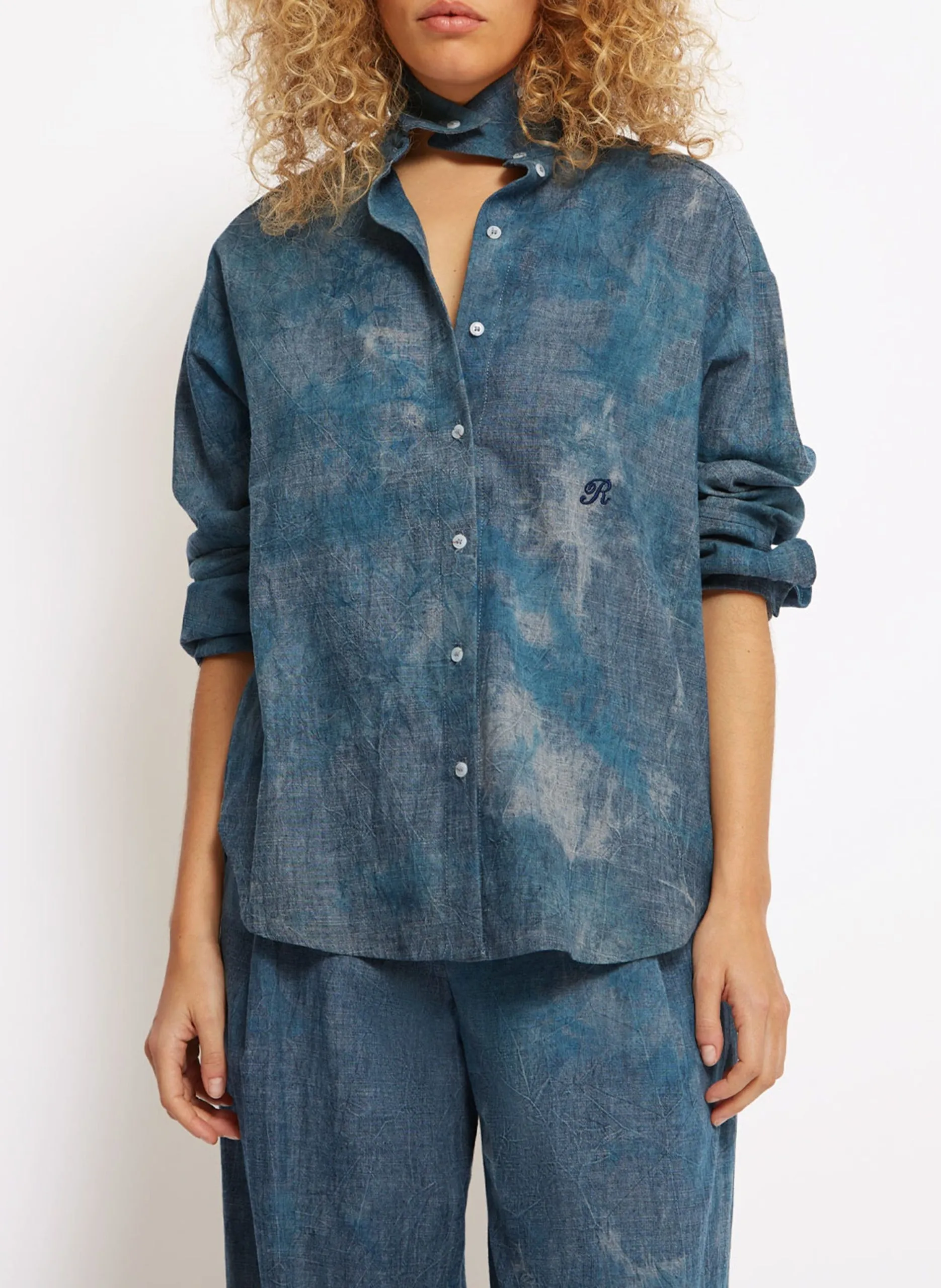 Oversize-Hemd aus Baumwollmix Blau KELLY