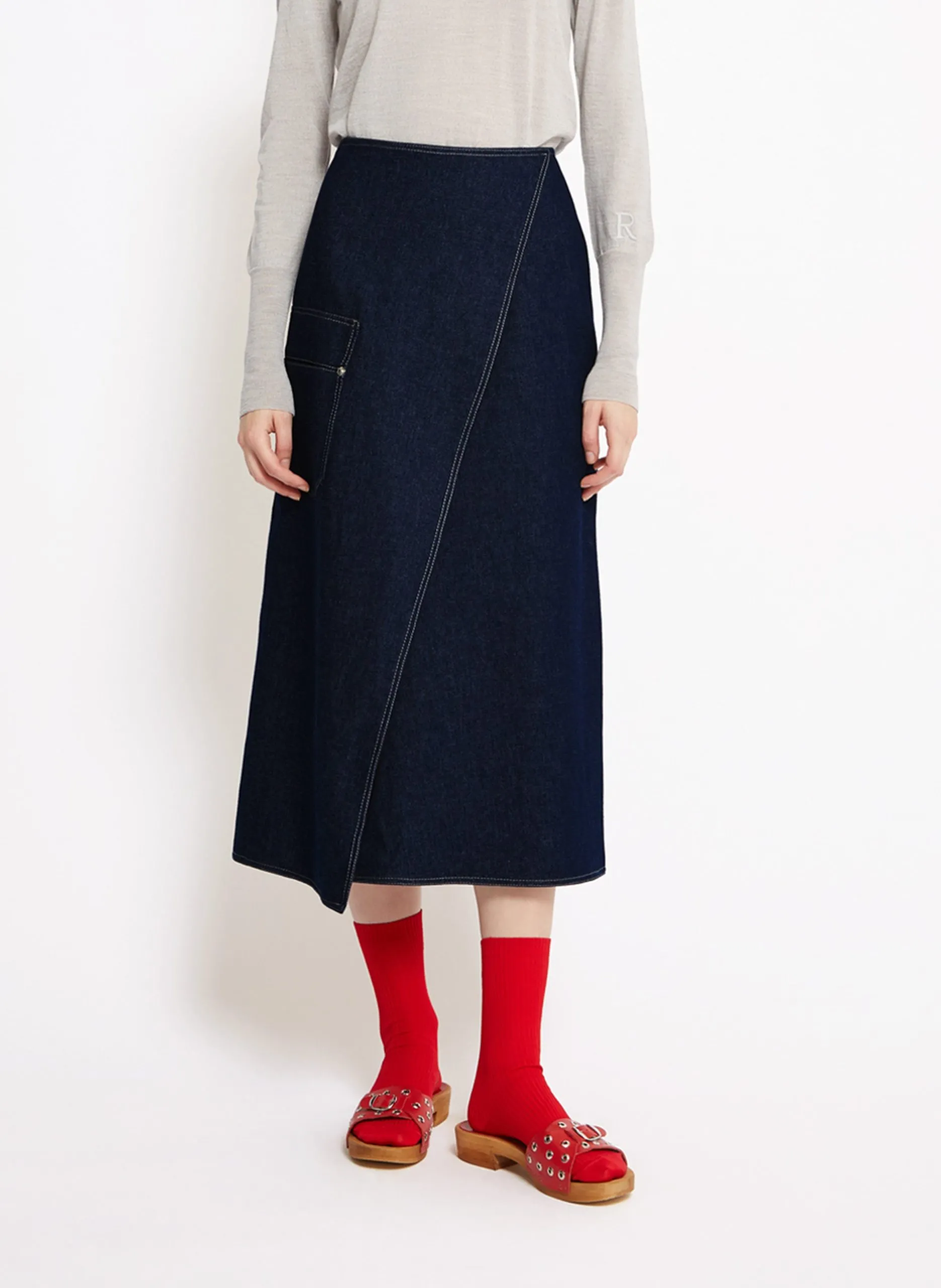 Midi-Jeansrock aus Baumwolle Blau MARTINE