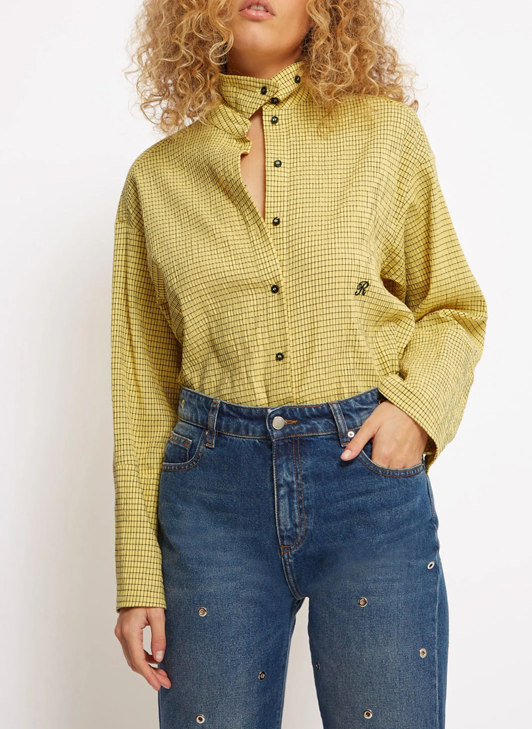 Karierte Bluse aus Baumwollmix Gelb KELLY