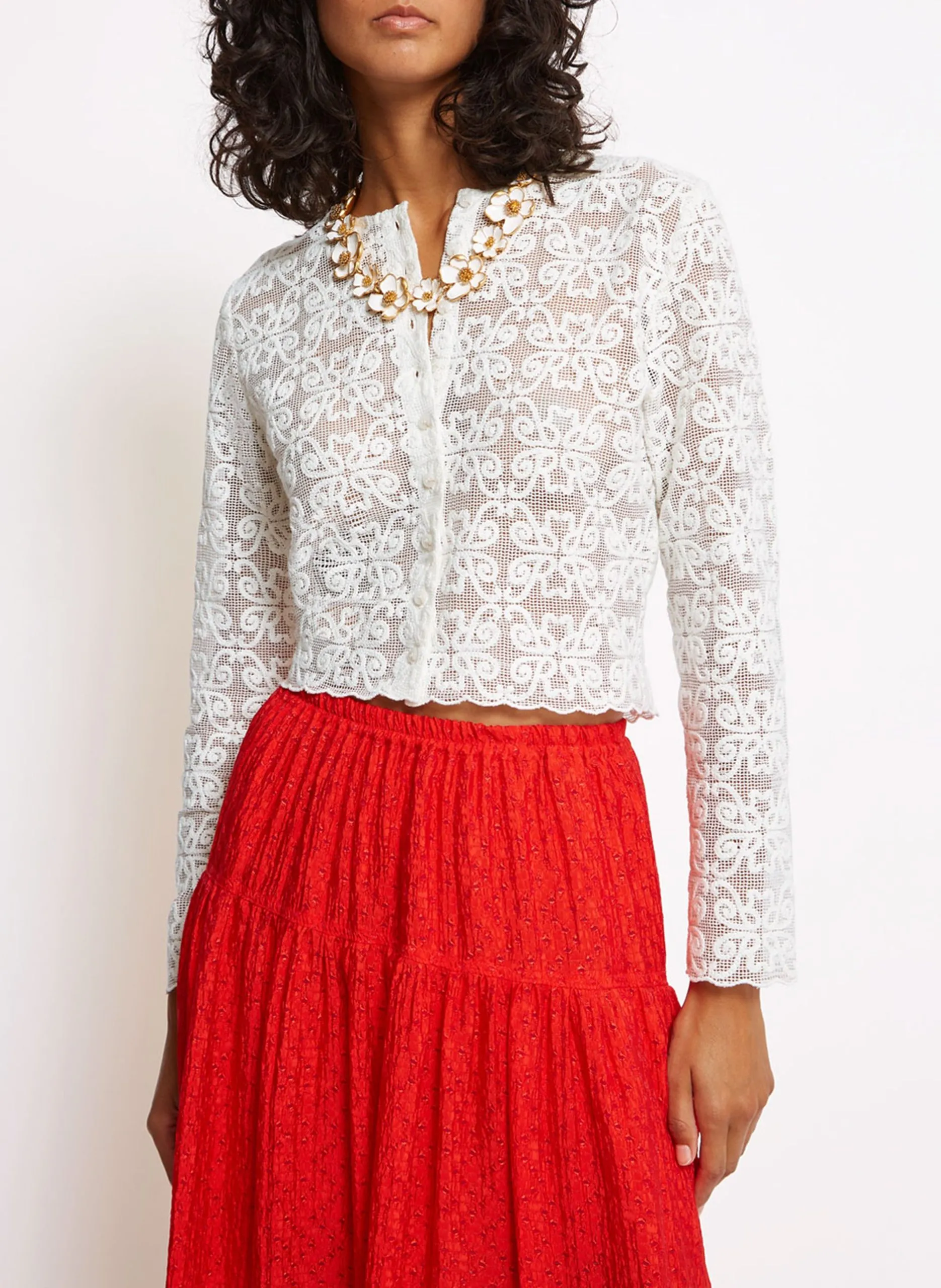 Gerade geschnittene Strickjacke aus Baumwoll-Mix Weiss LILI