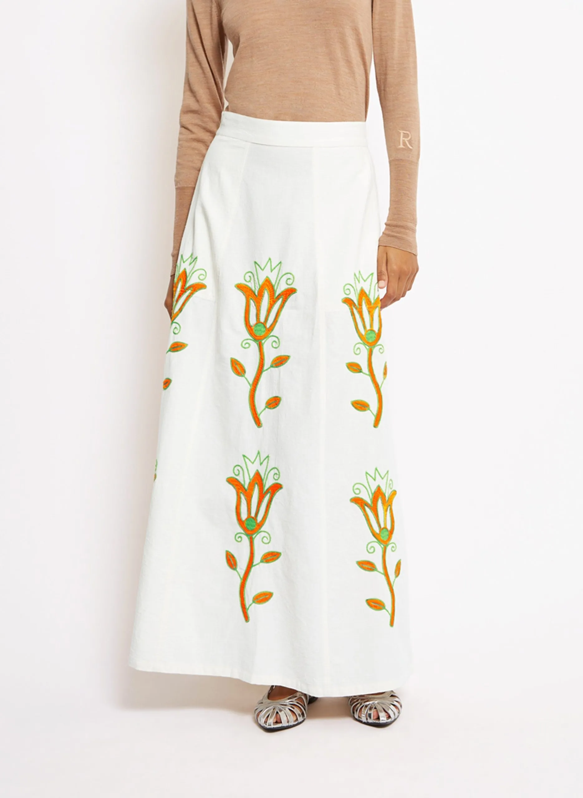 Lange bestickter Baumwollrock Beige ALFA