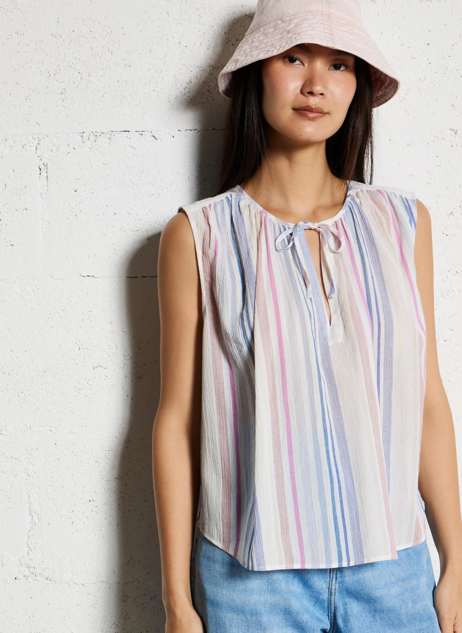 Ärmelloses gestreiftes Baumwolltop Gestreift HALISON