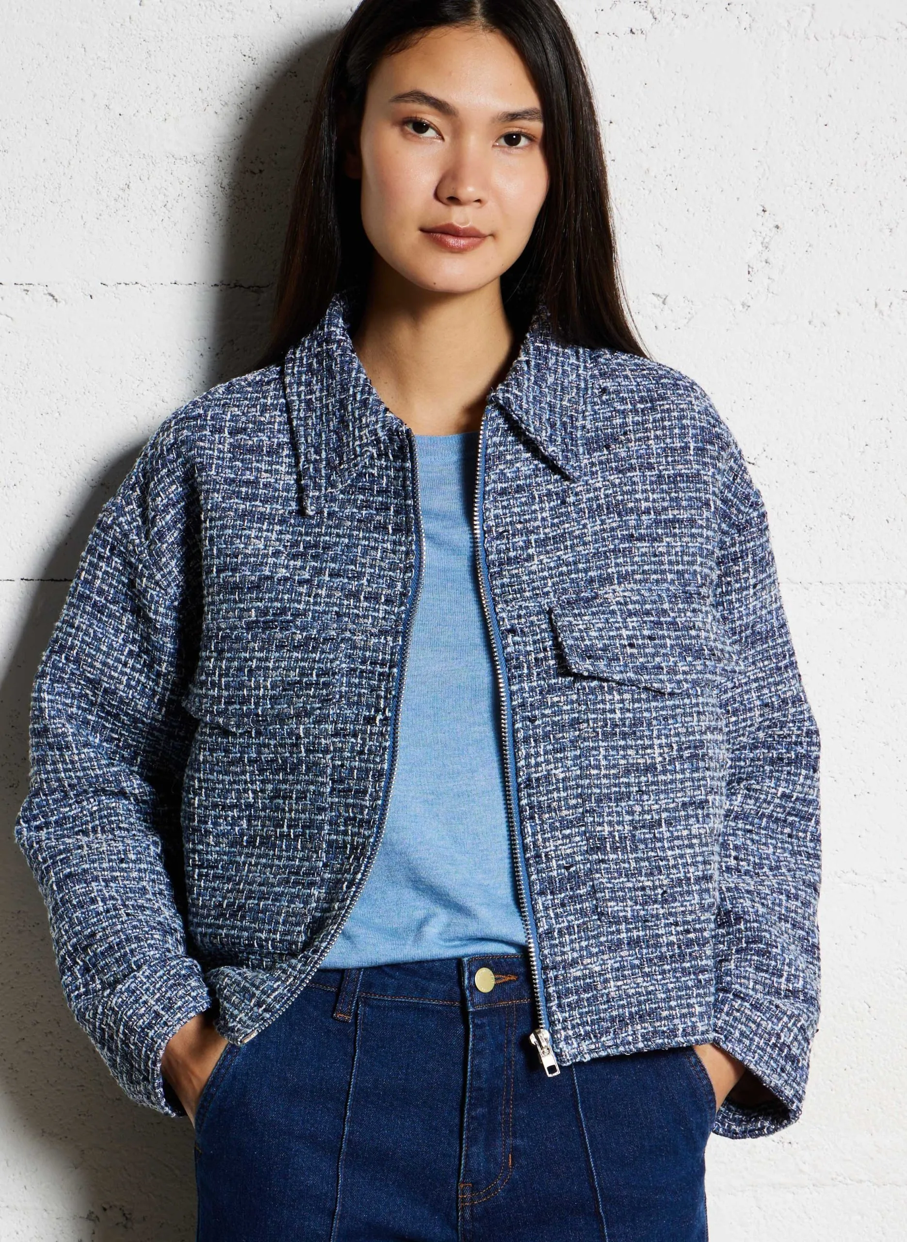 Jacke mit Hemdkragen aus Baumwollmischung Blau VANE