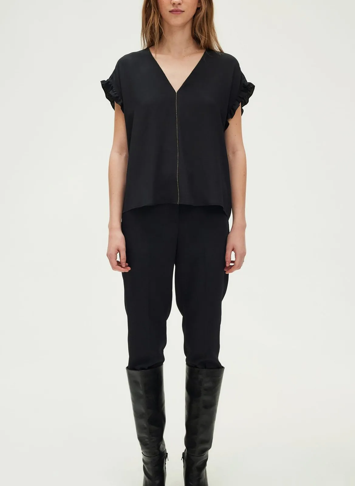 Effy - Oberteil mit V-Ausschnitt Schwarz UMA