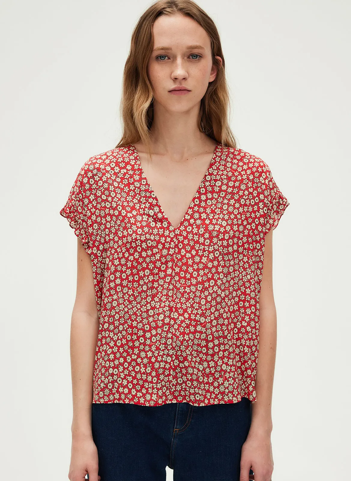 Effy - Oberteil mit V-Ausschnitt Rot ULAN