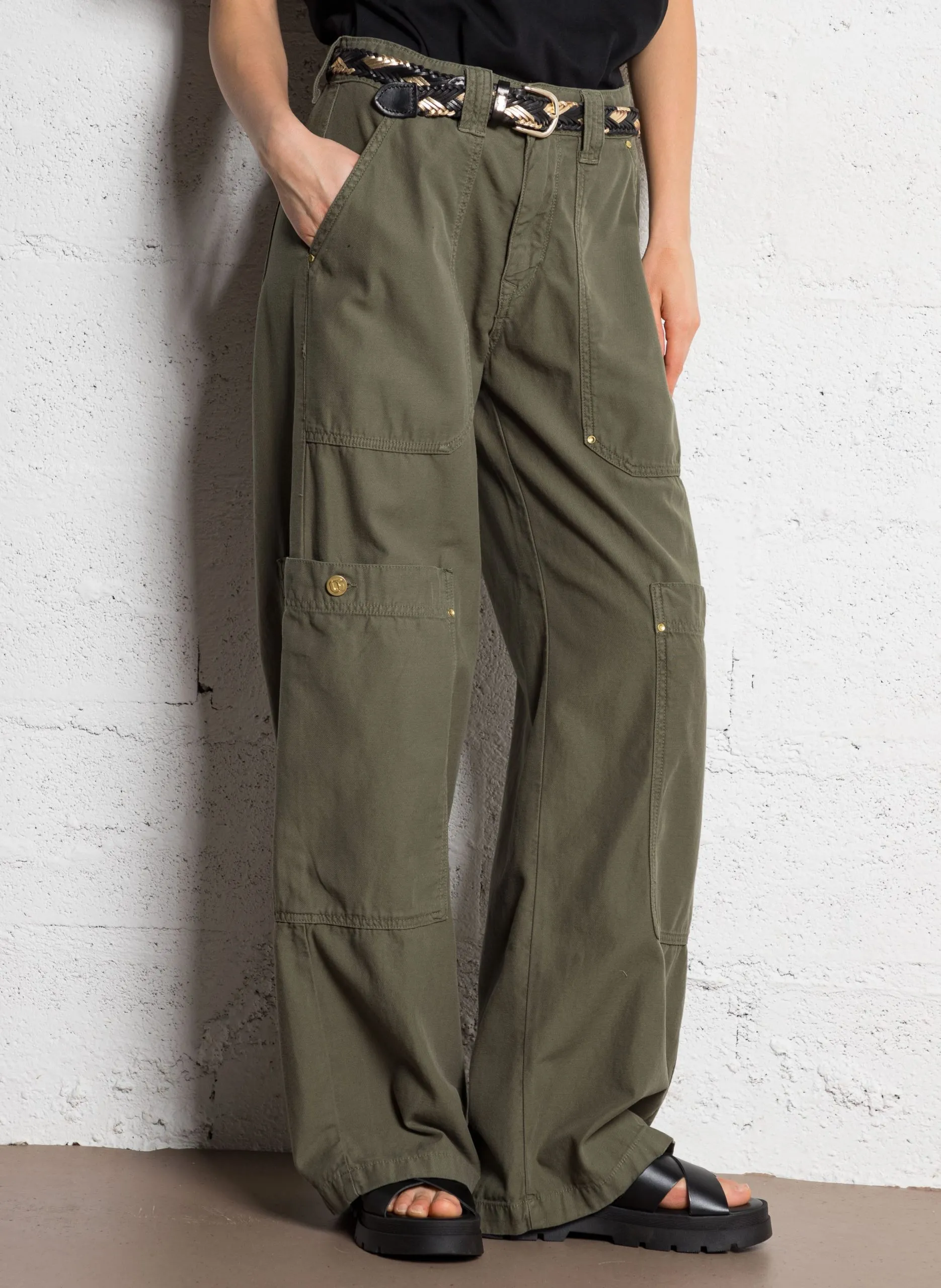 Gerade geschnittene Baumwollhose Grun HOLLY