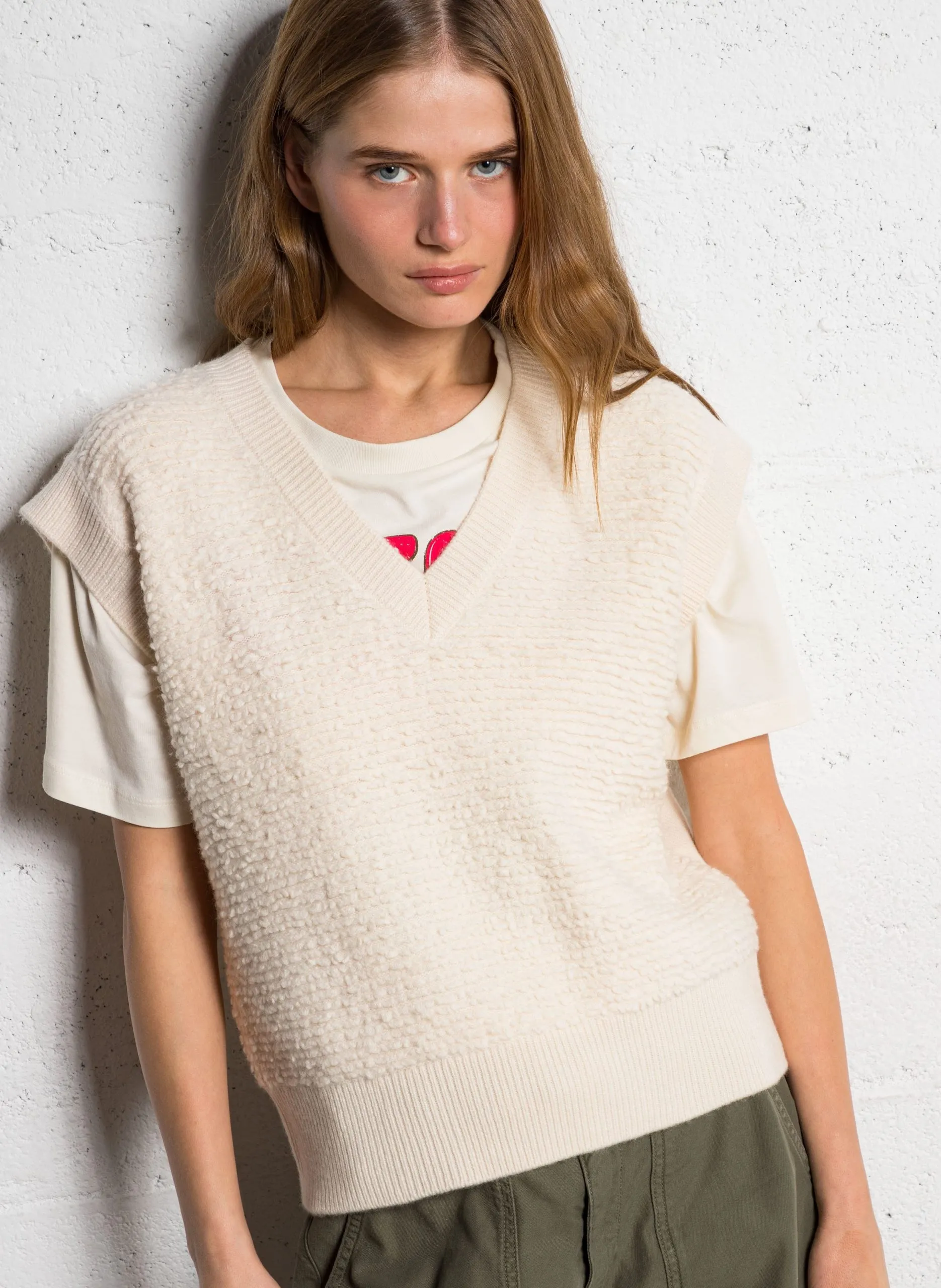 Ärmelloser Wollpullover Weiss SAMUEL