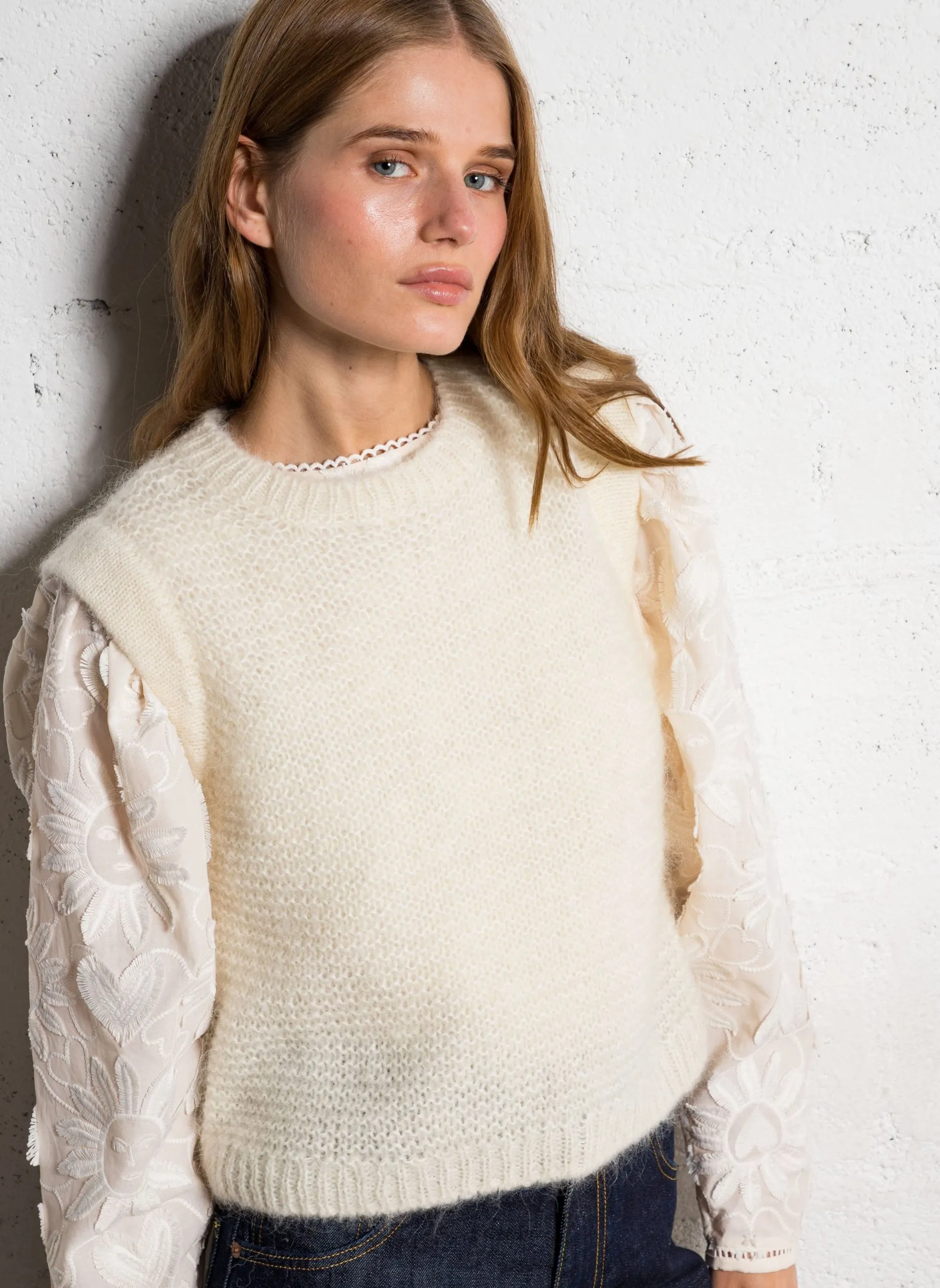 Wollmix-Pullunder mit Rundhalsausschnitt Weiss MOTANA