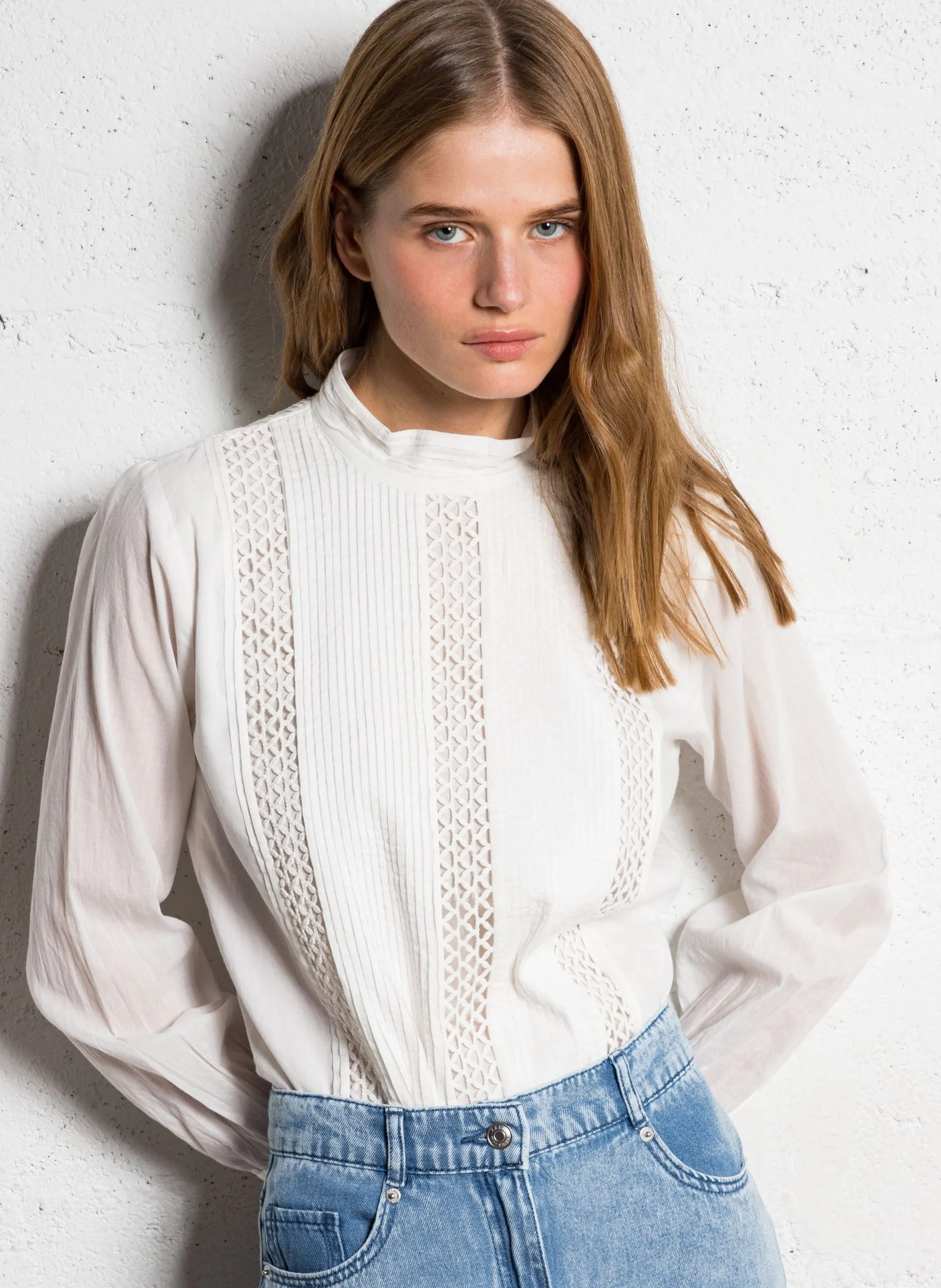 Bestickte Bio-Baumwollbluse Weiss