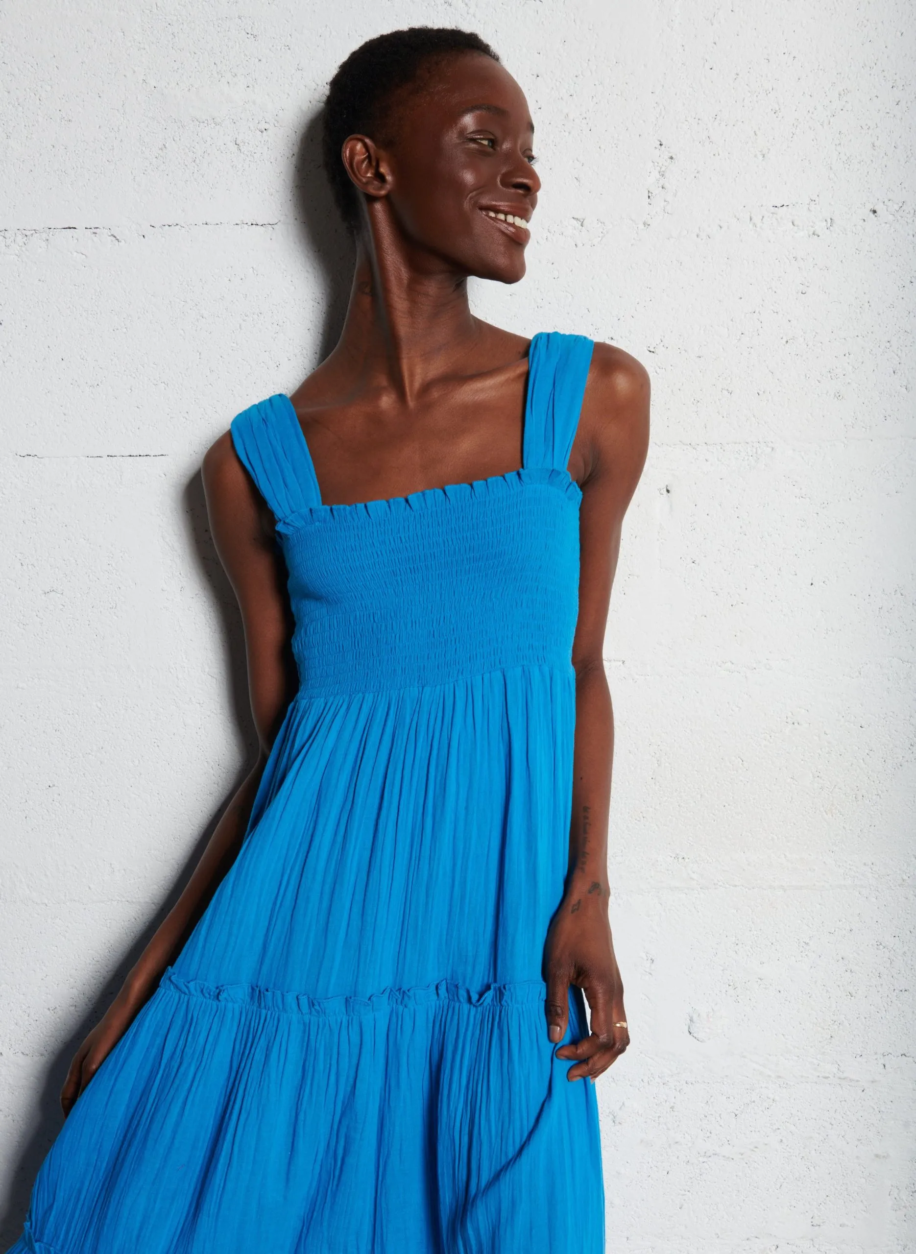 Langes Baumwollkleid Blau RON