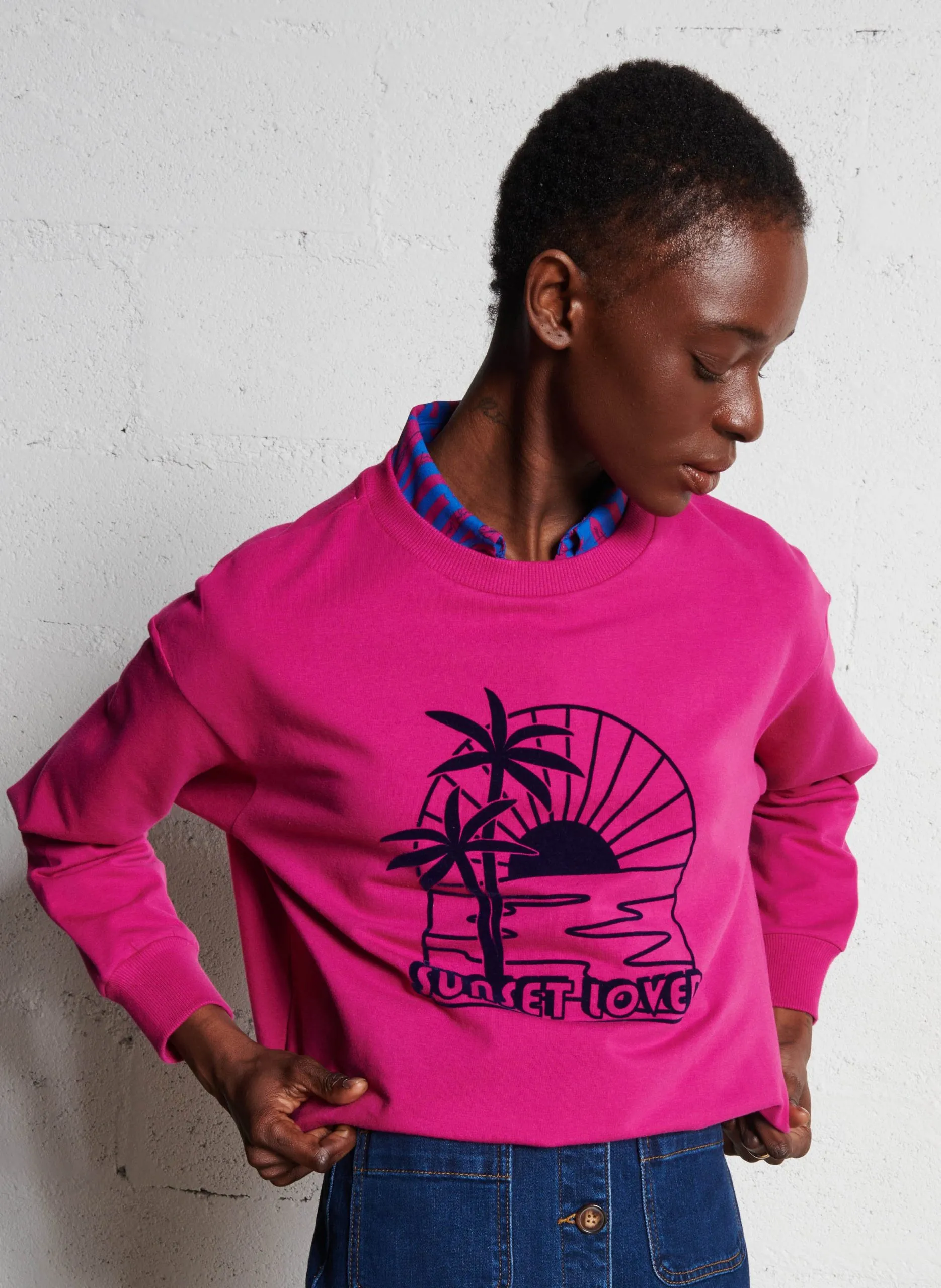 Weites Sweatshirt aus Baumwoll-Mix Violett