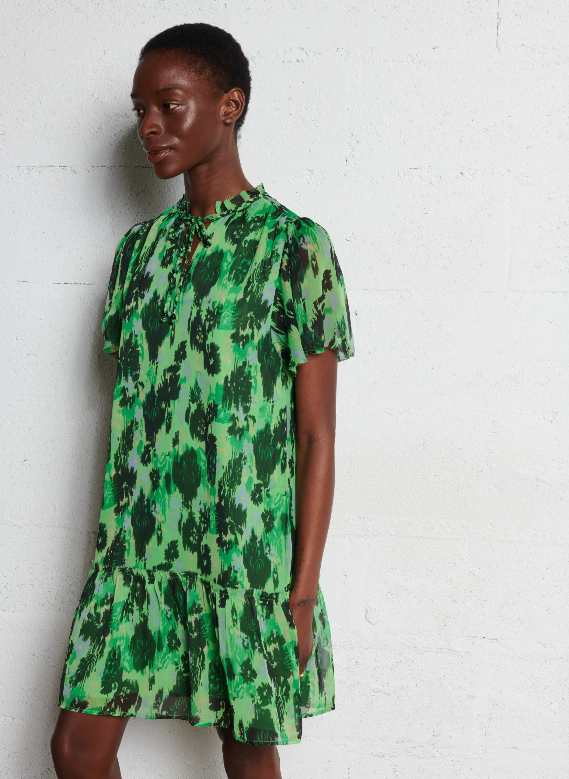 Bedrucktes Kleid mit Rundhalsausschnitt Grun