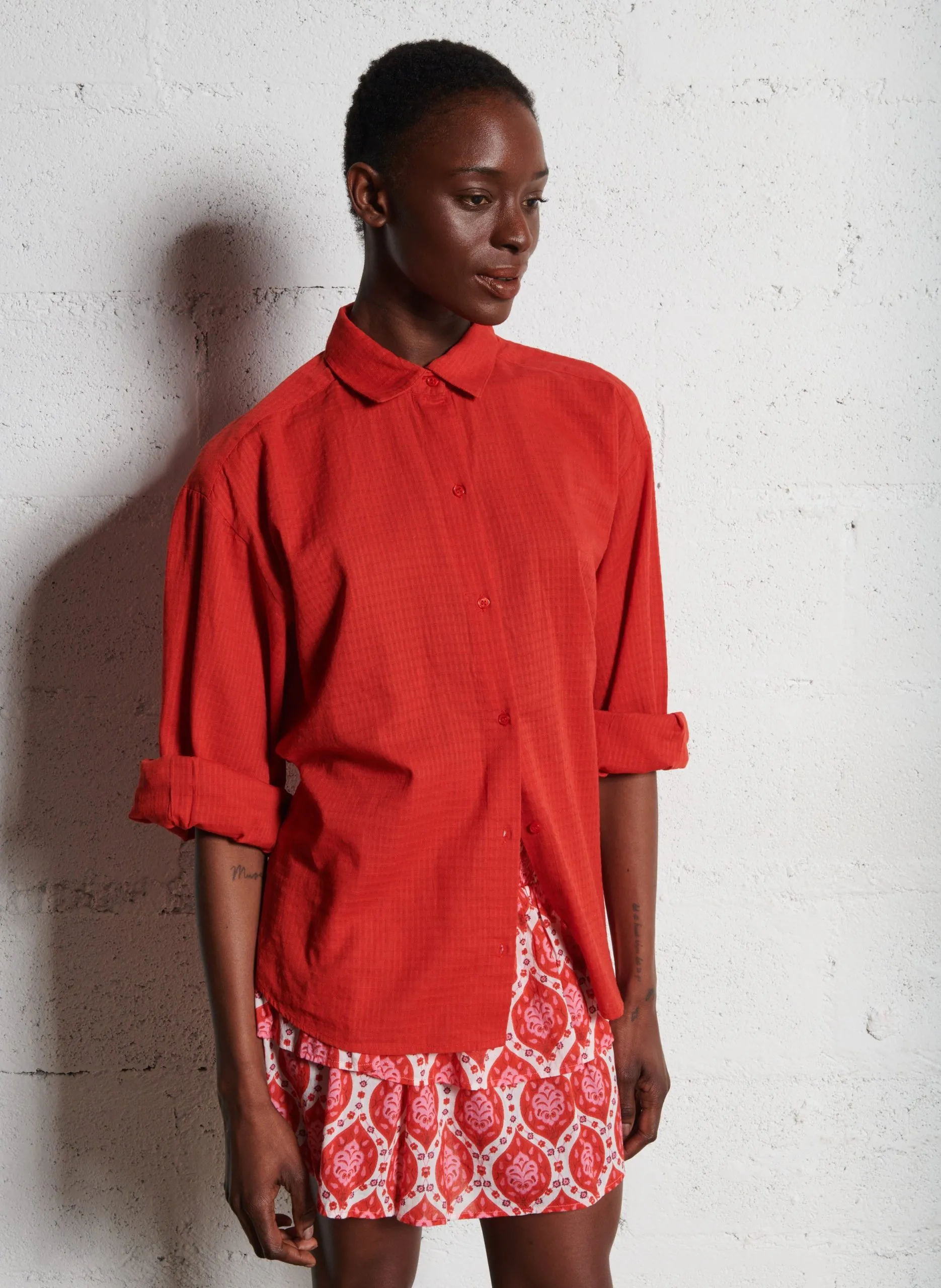 Oversize-Bluse aus Baumwolle mit klassischem Kragen Rot TOMY