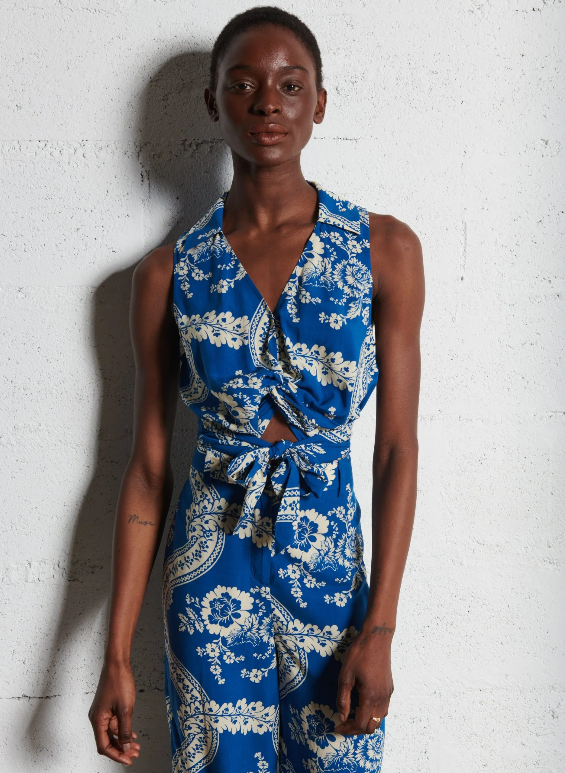 Ärmelloses Top mit gemustertem Drapierung Khaki TABASCO