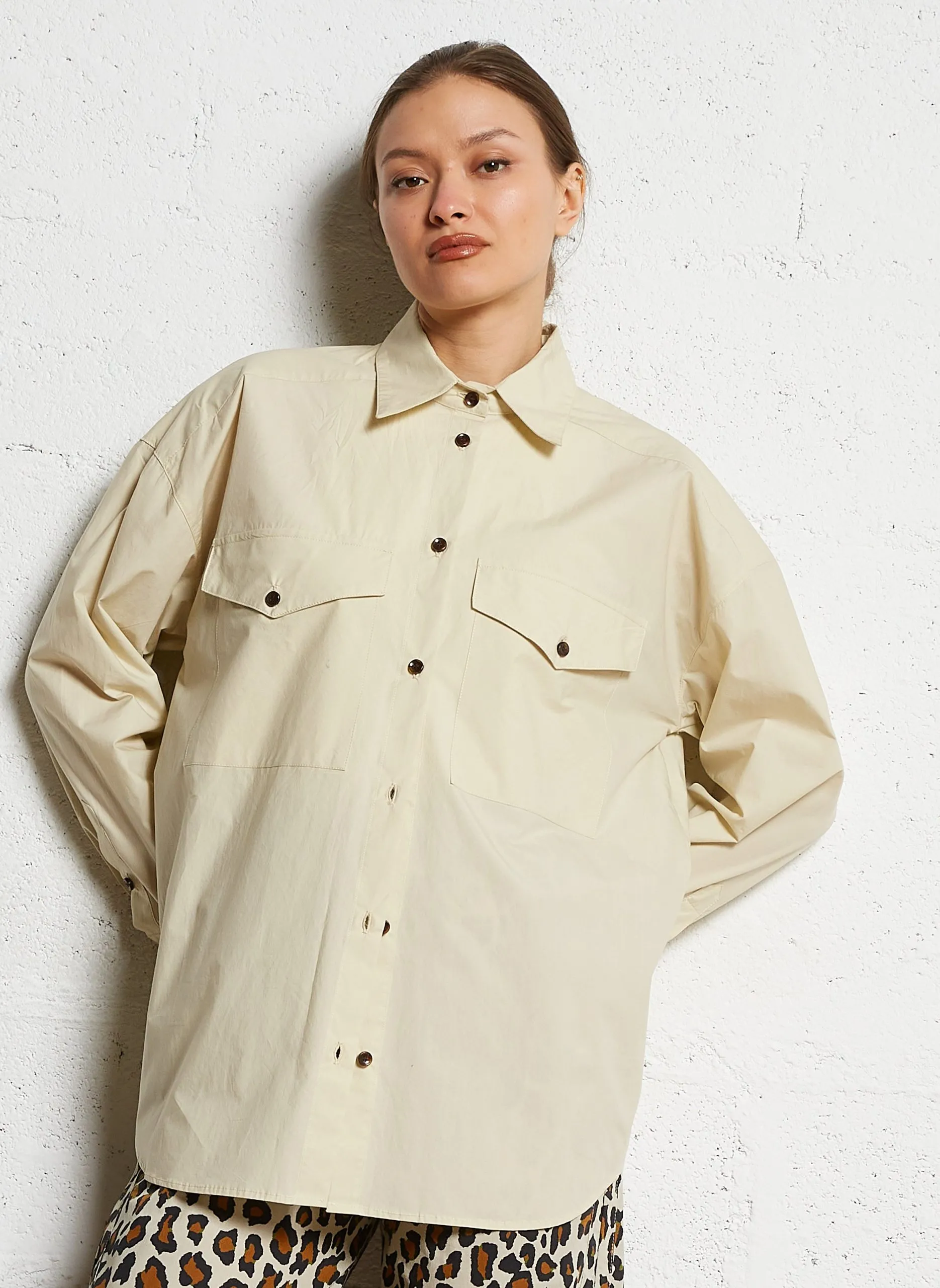 Oversize-Bluse aus Baumwolle mit klassischem Kragen Grau ANDRE