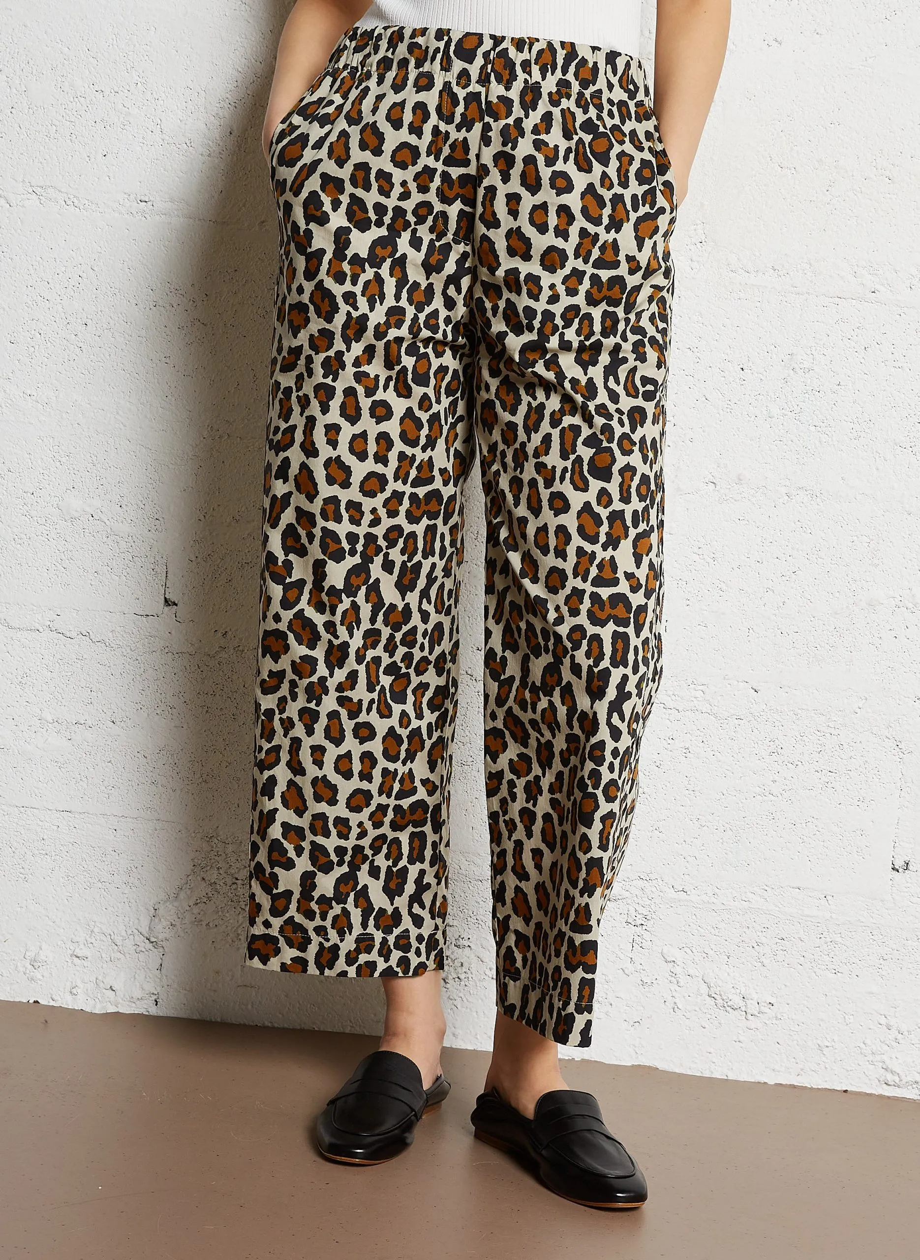Weite Leopardenhose mit hoher Taille Braun BONITA
