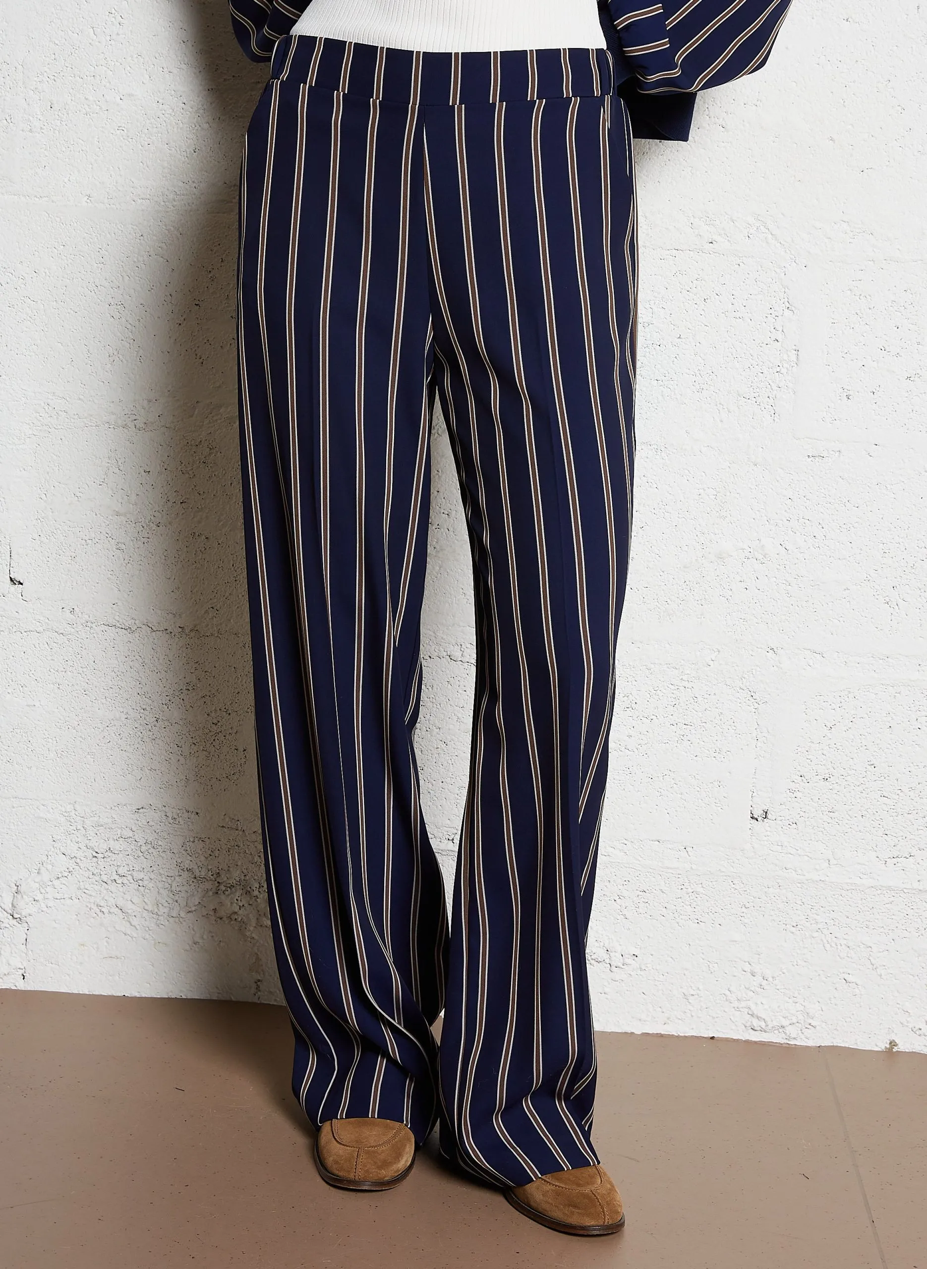 Flieend geschnittene Hose, gerade, gestreift Blau