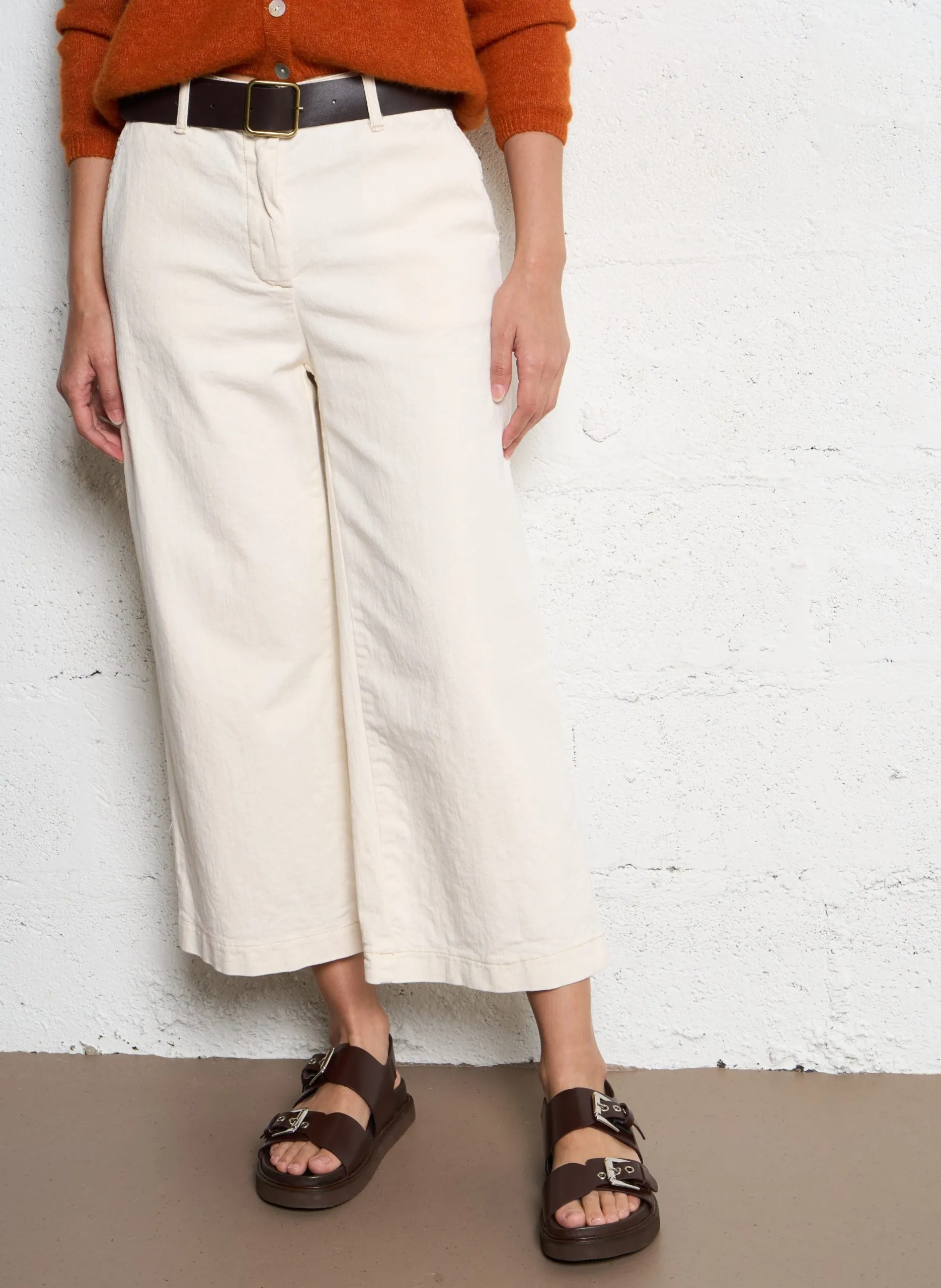 Cropped High Waist Jeans Beige