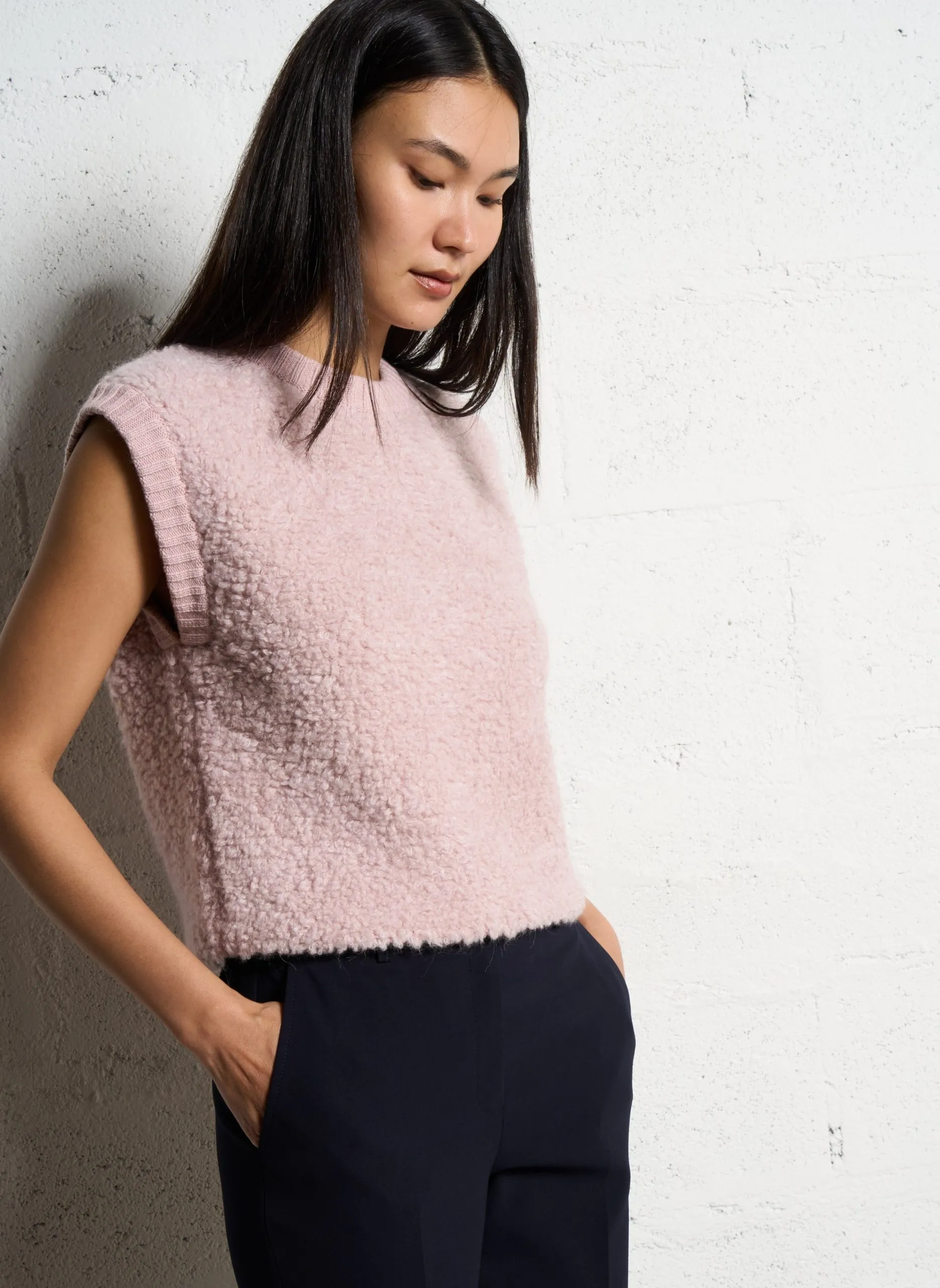 Ärmelloser Strickpullover aus Bouclé-Material Violett STELLA